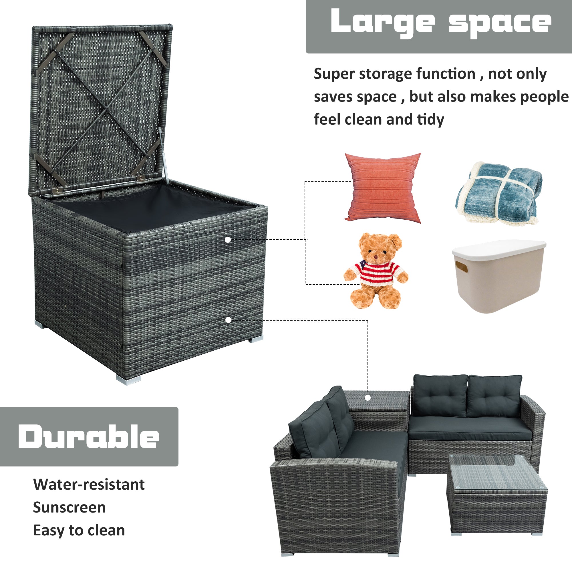 U_STYLE Outdoor Furniture Sofa Set with Large Storage Box