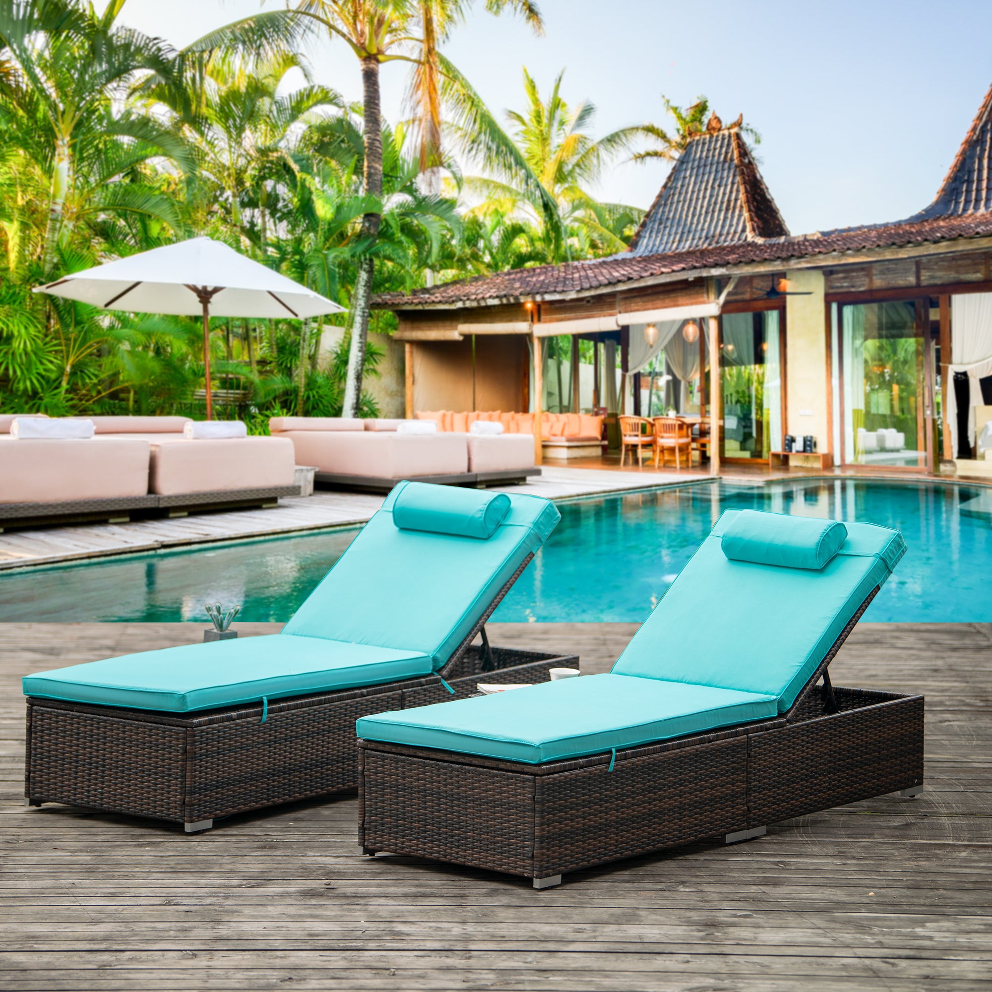 SAME AS W213S00075: Outdoor PE Wicker Chaise Lounge - 2 Piece patio lounge chair; chase longue; lazy boy recliner;outdoor lounge chairs set of 2;beach chairs; recliner chair with side table