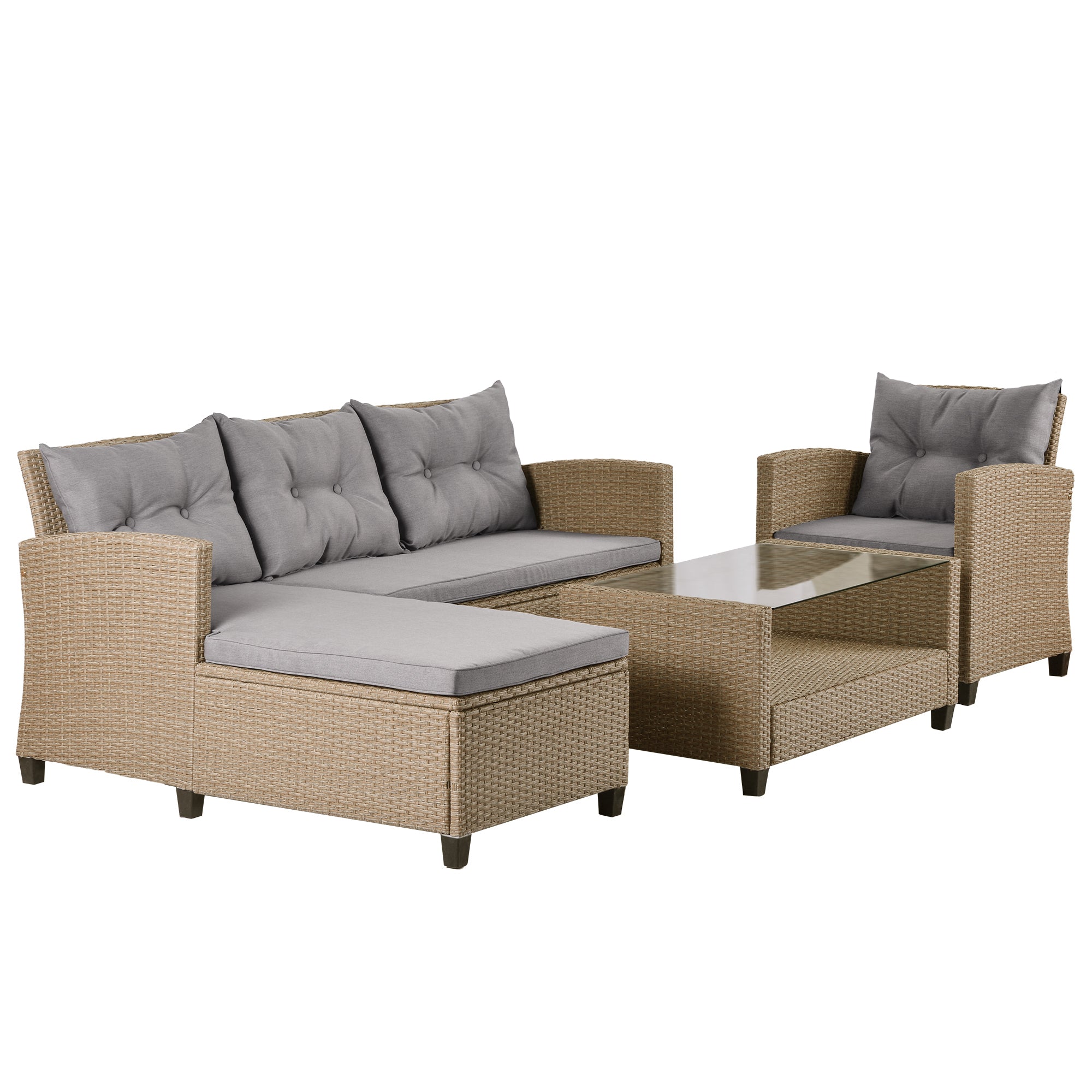 U_STYLE Outdoor, Patio Furniture Sets, 4 Piece Conversation Set Wicker Ratten Sectional Sofa with Seat Cushions(Beige Brown)