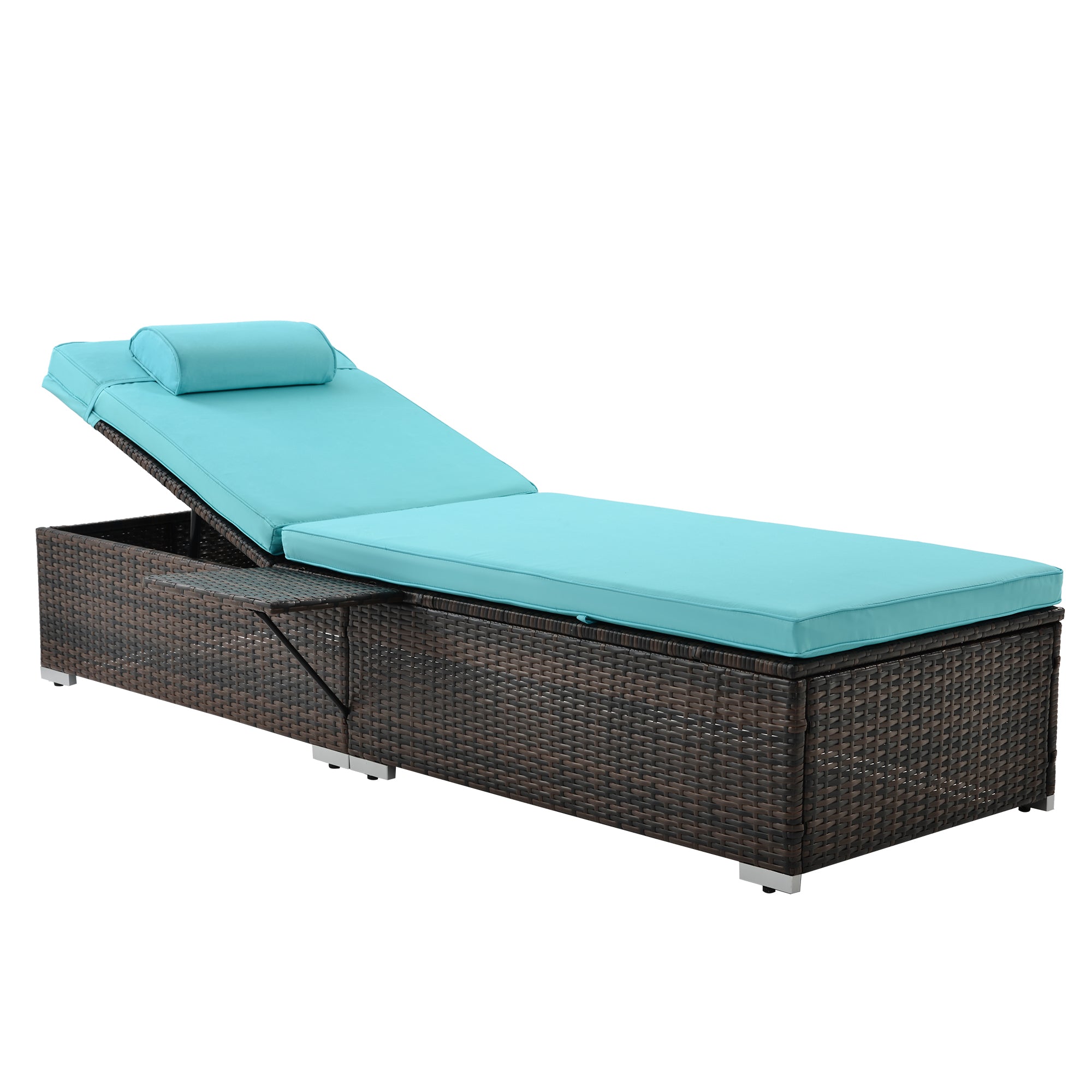 SAME AS W213S00075: Outdoor PE Wicker Chaise Lounge - 2 Piece patio lounge chair; chase longue; lazy boy recliner;outdoor lounge chairs set of 2;beach chairs; recliner chair with side table