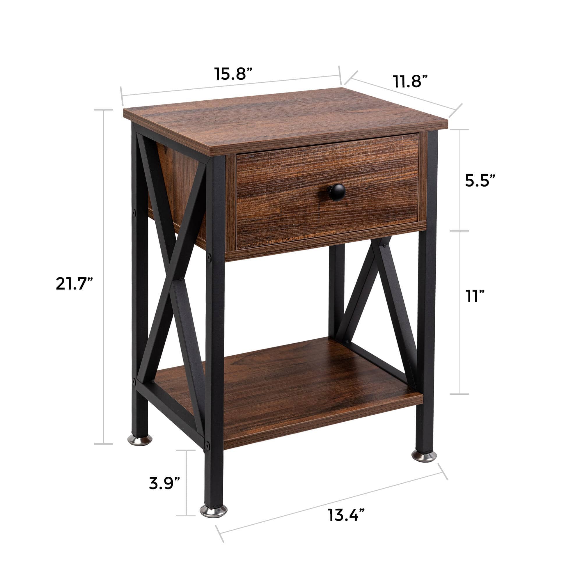 Nightstand with Drawer and Open Storage Shelves, Bedside End Table for Bedroom Living Room, Brown