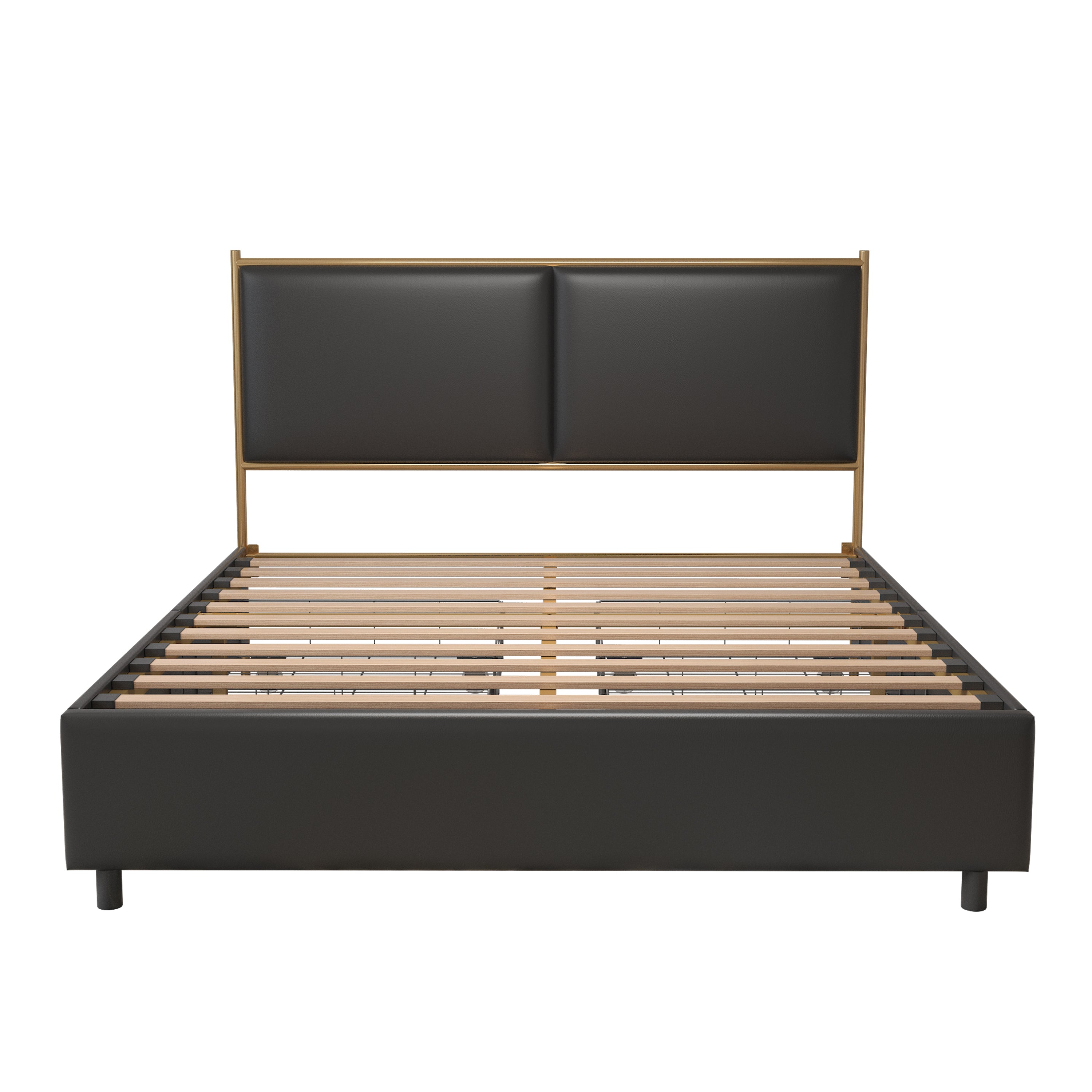 Black, Full-size bed. Classic steamed bread shaped backrest, metal frame, solid wood ribs, with four storage drawers, sponge soft bag, comfortable and elegant atmosphere