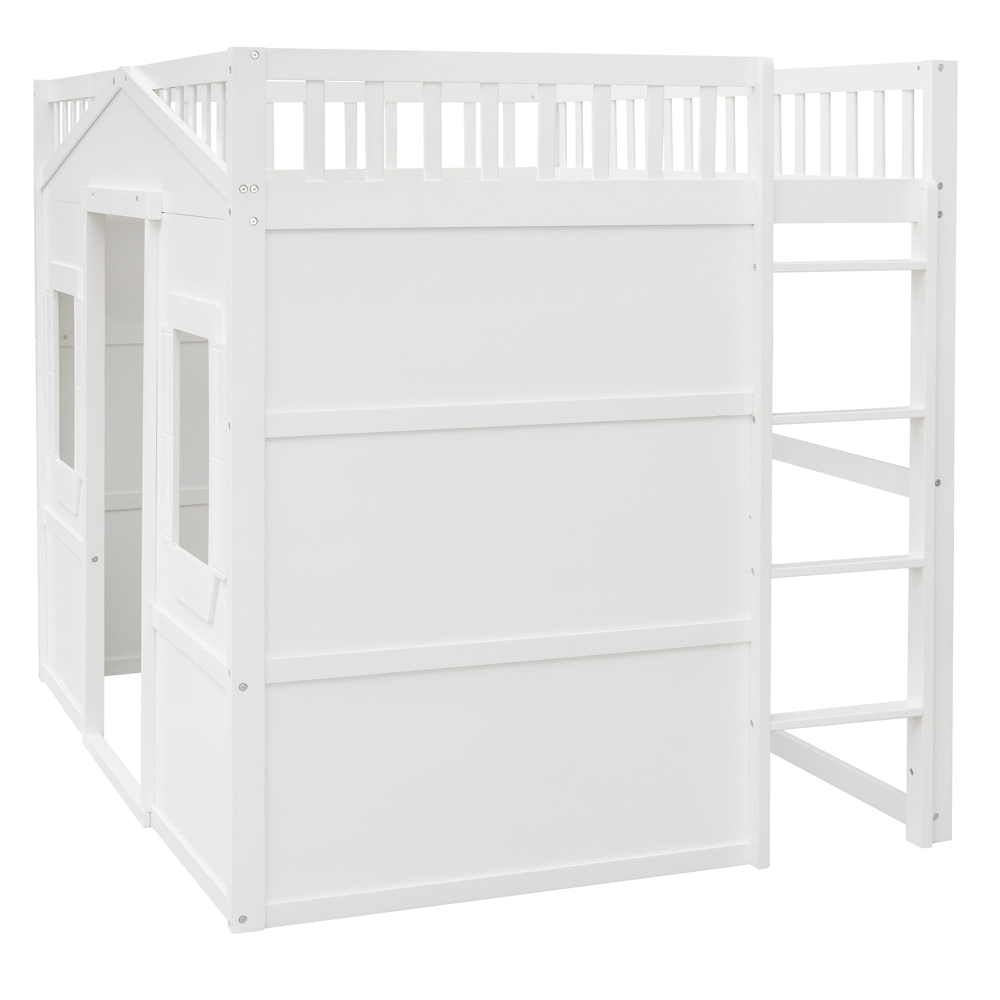 Full Size House Loft Bed With Ladder-White