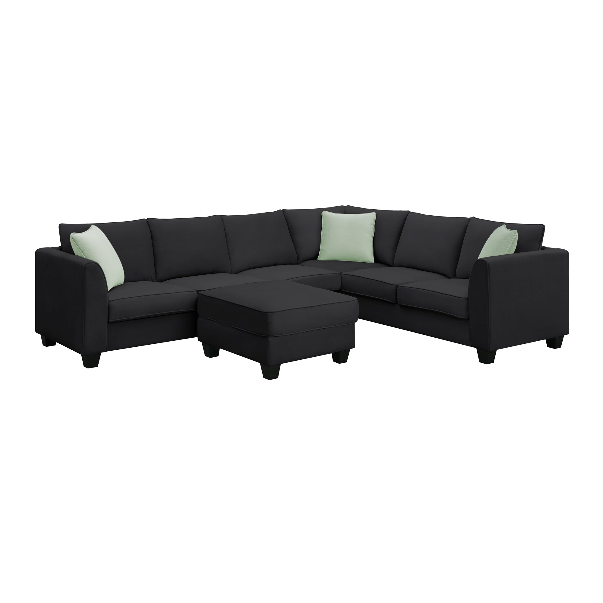 [VIDEO provided] 112*87" Sectional Sofa Couches Living Room Sets 7 Seats Modular Sectional Sofa with Ottoman L Shape Fabric Sofa Corner Couch Set with 3 Pillows, Black