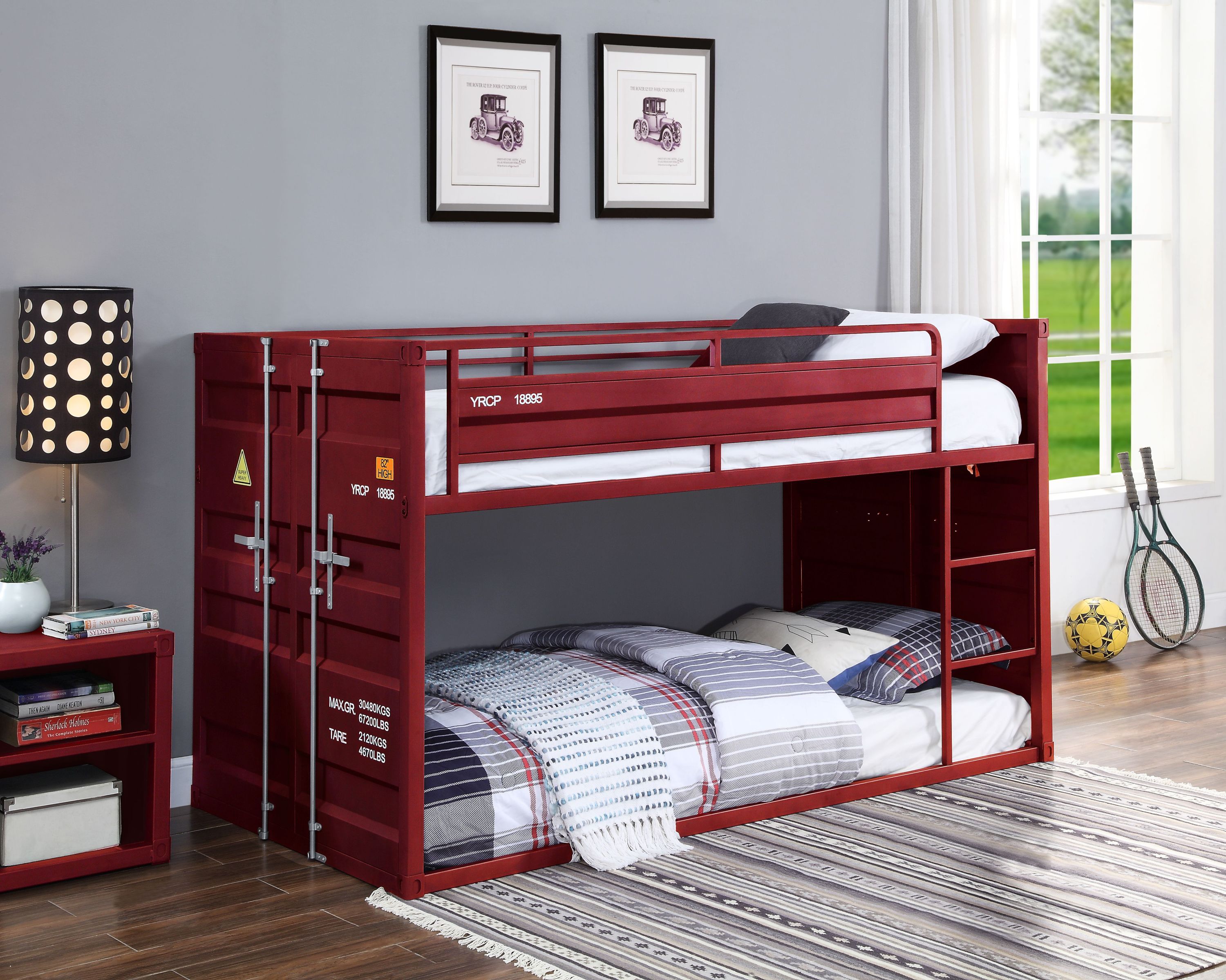 ACME Cargo Twin/Twin Bunk Bed, Red Finish 38280