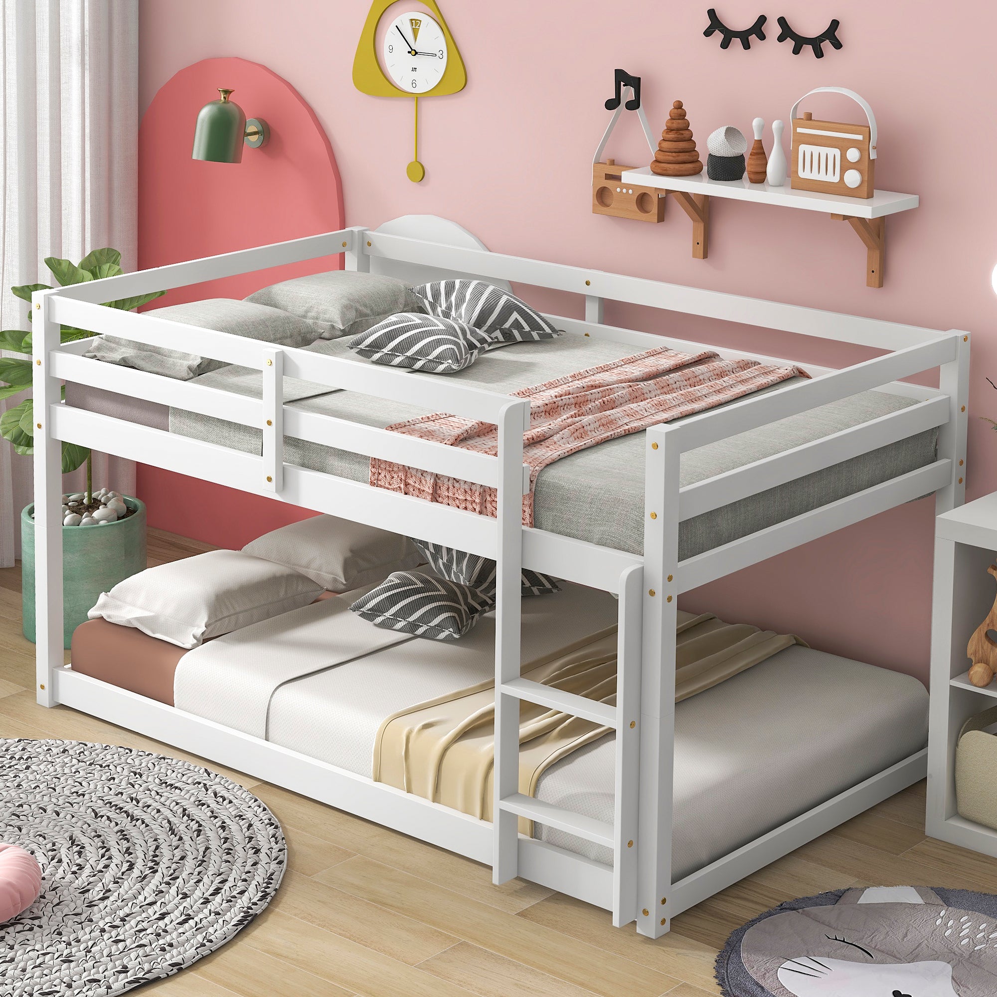 Twin over Twin Floor Bunk Bed, White(Old Sku:W50430320)