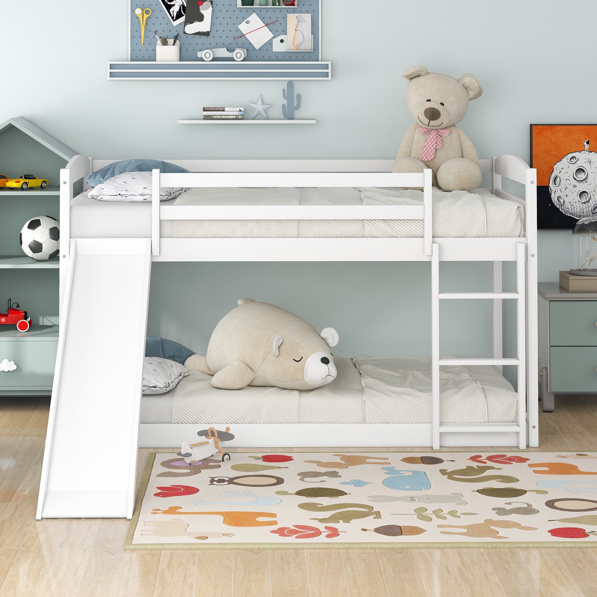 Twin over Twin Bunk Bed with Convertible Slide and Ladder , White(Old SKU:WF281725AAK)