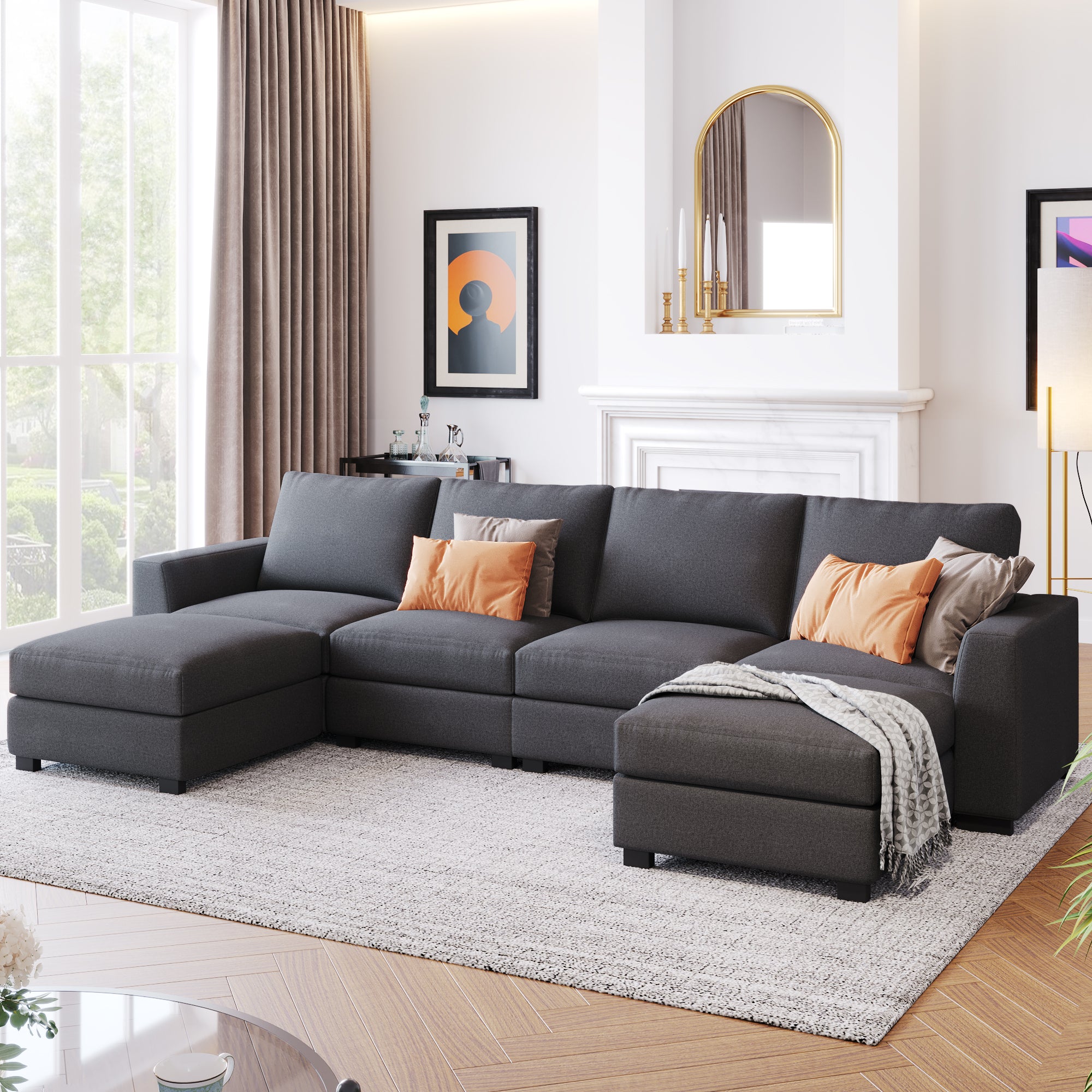 U_STYLE 3 Pieces U shaped Sofa with Removable Ottomans