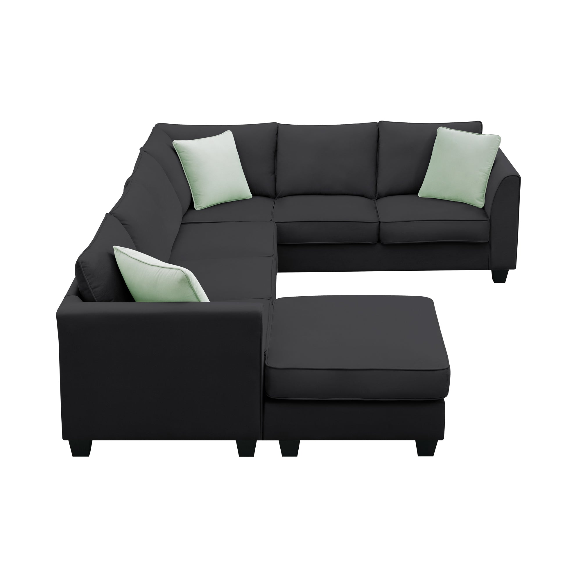 [VIDEO provided] 112*87" Sectional Sofa Couches Living Room Sets 7 Seats Modular Sectional Sofa with Ottoman L Shape Fabric Sofa Corner Couch Set with 3 Pillows, Black