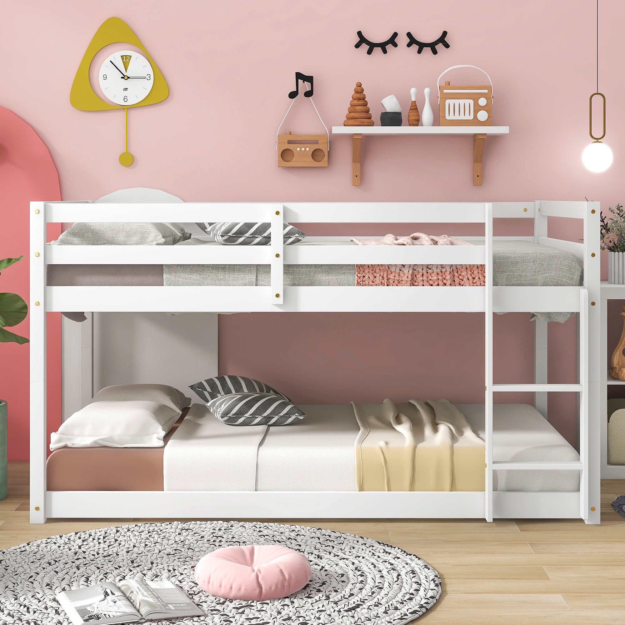 Twin over Twin Floor Bunk Bed, White(Old Sku:W50430320)