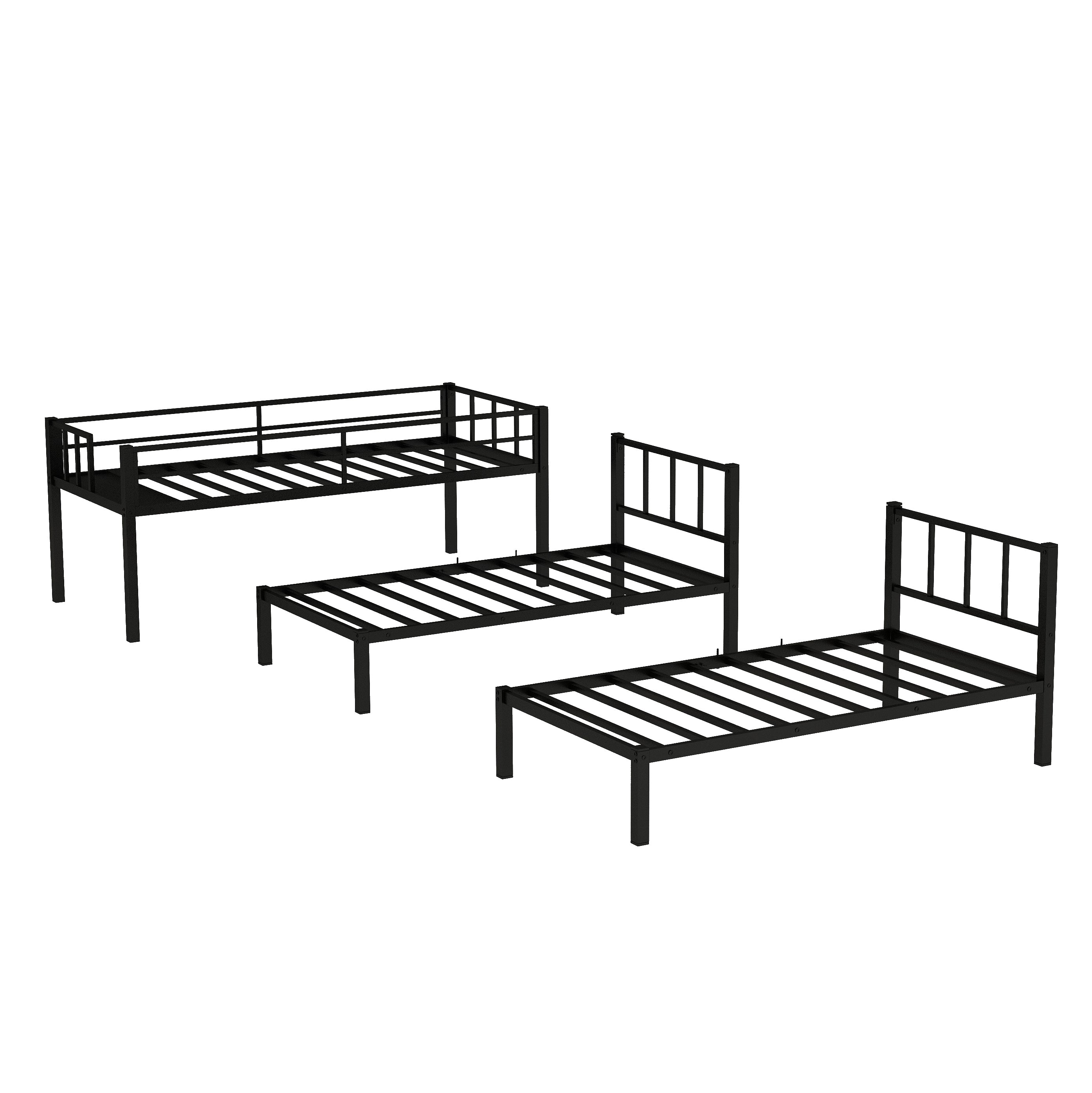 Twin over Twin & Twin Bunk Beds for 3, Twin XL over Twin & Twin Bunk Bed Metal Triple Bunk Bed, Black (Pre-sale date: June 10th)