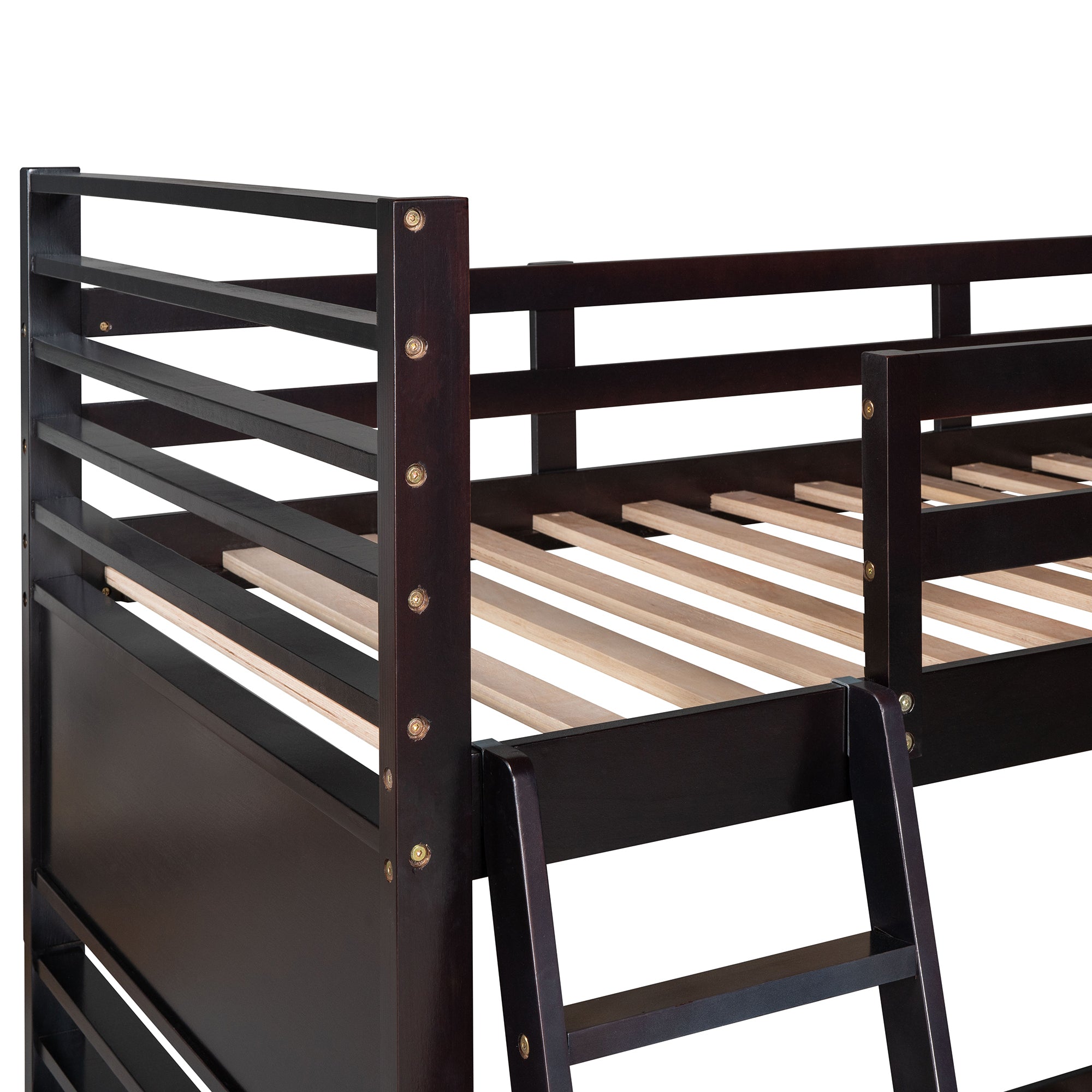 Twin over Twin Wood Bunk Bed with Two Drawers - Espresso·