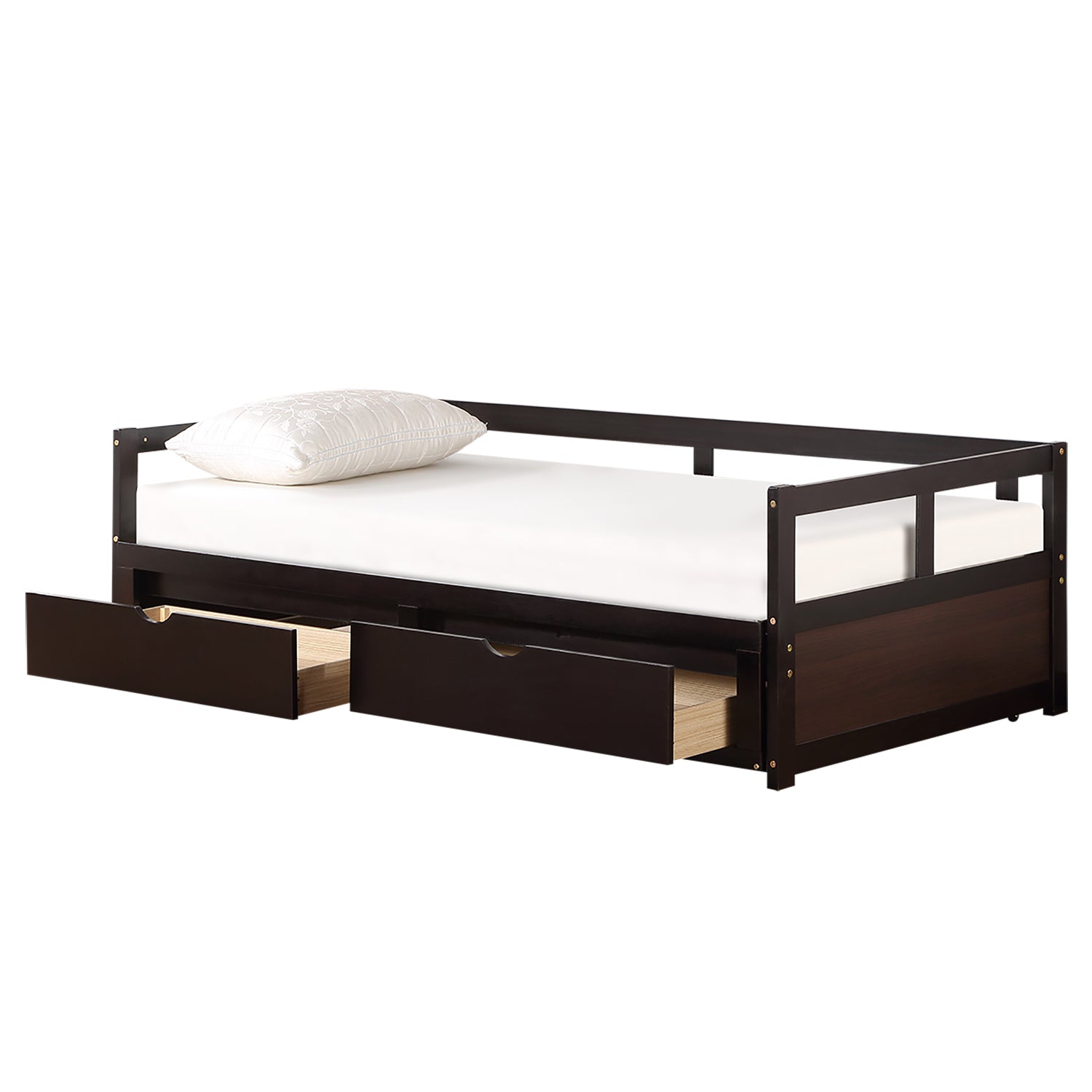 Wooden Daybed with Trundle Bed and Two Storage Drawers , Extendable Bed Daybed,Sofa Bed for Bedroom Living Room,Espresso