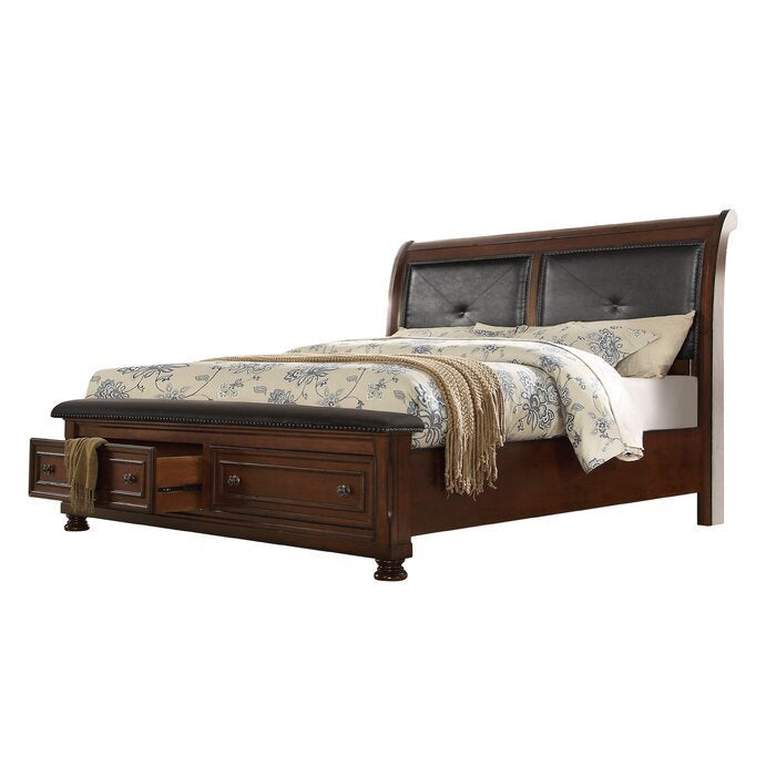 Austin Queen 4 Pc Storage Bedroom Set Made with Dark Wood in Walnut