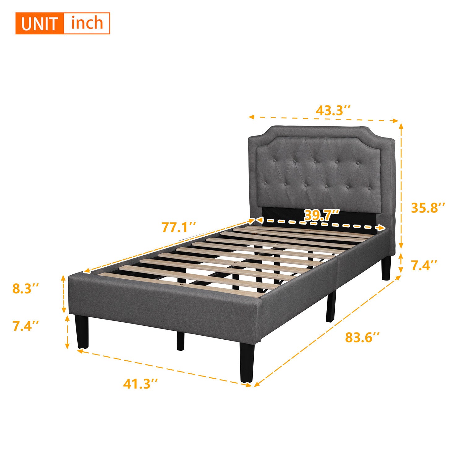 Upholstered Scalloped Linen Platform Bed, Twin Size,  Gray (Previous SKU:WF192432AAE. There is a slight difference in dimension)