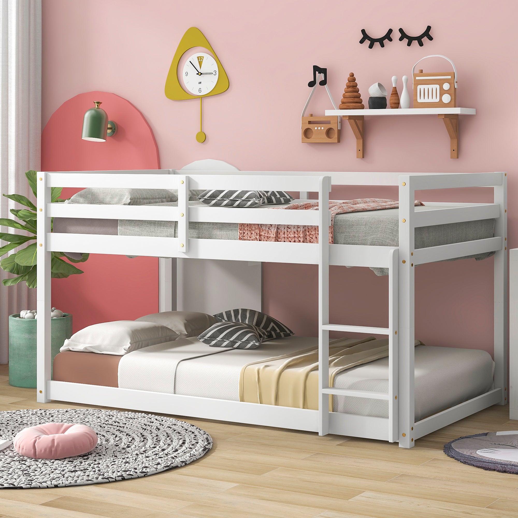 Twin over Twin Floor Bunk Bed, White(Old Sku:W50430320)