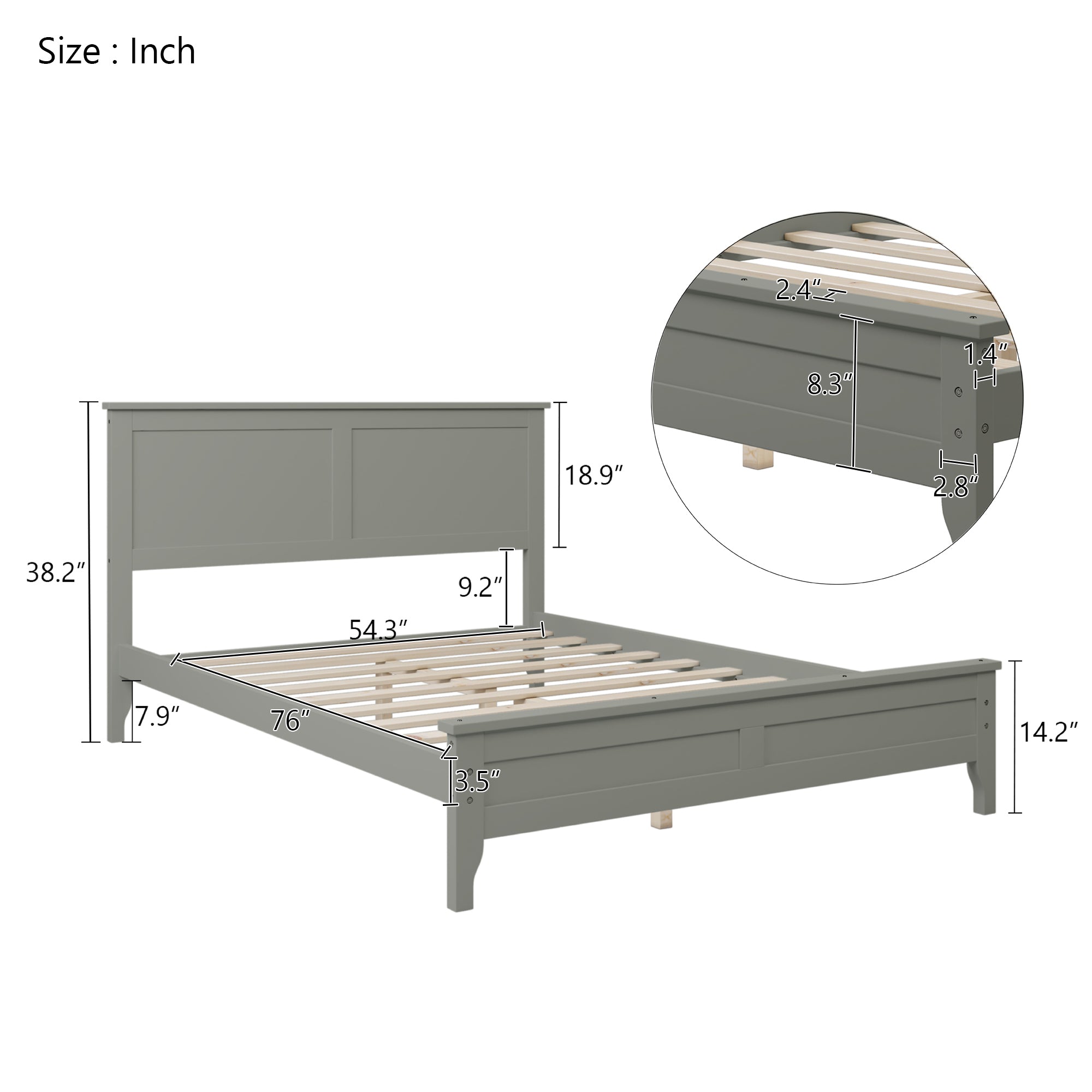 Modern Gray Solid Wood Full Platform Bed