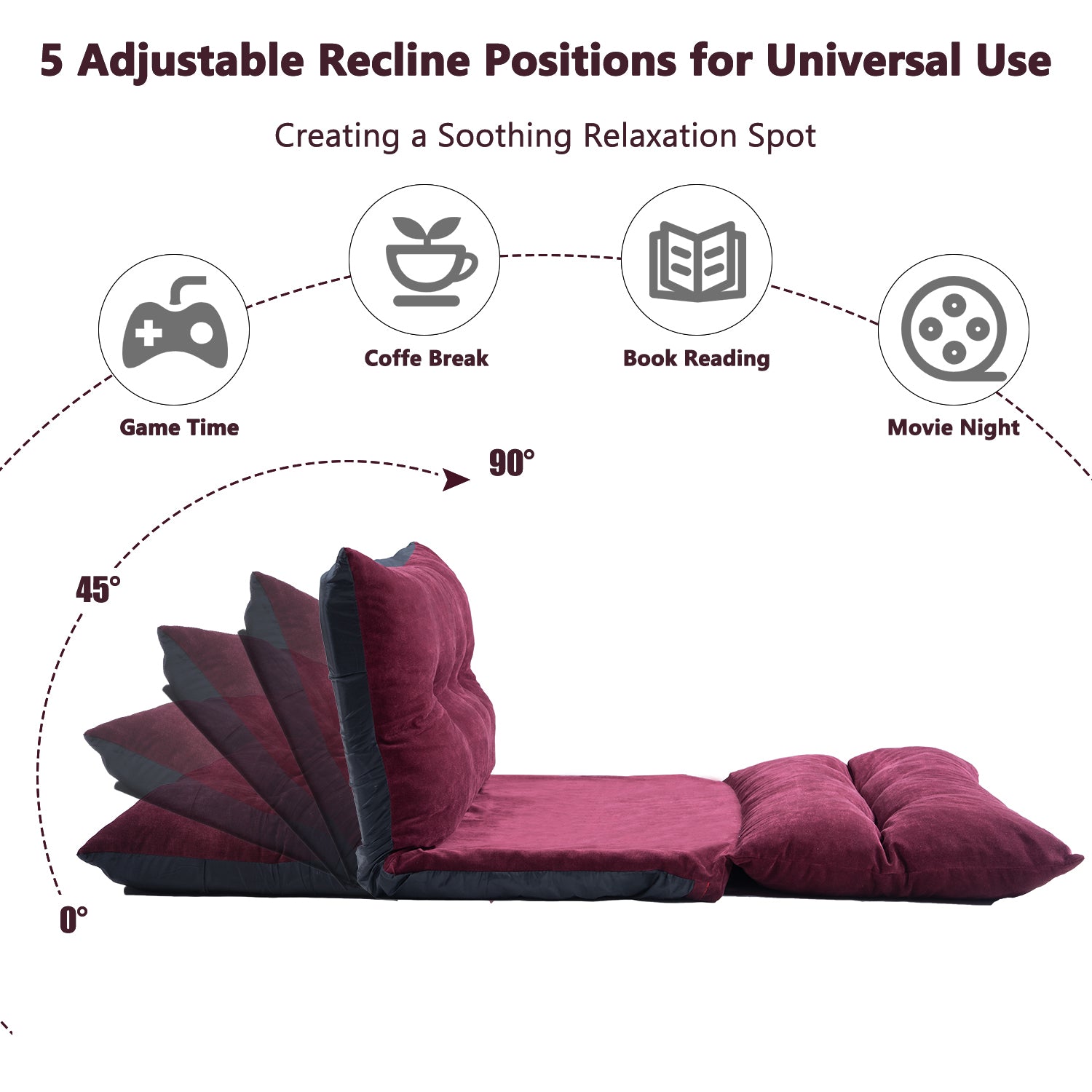 Orisfur. Lazy Sofa Adjustable Folding Futon Sofa Video Gaming Sofa with Two Pillows