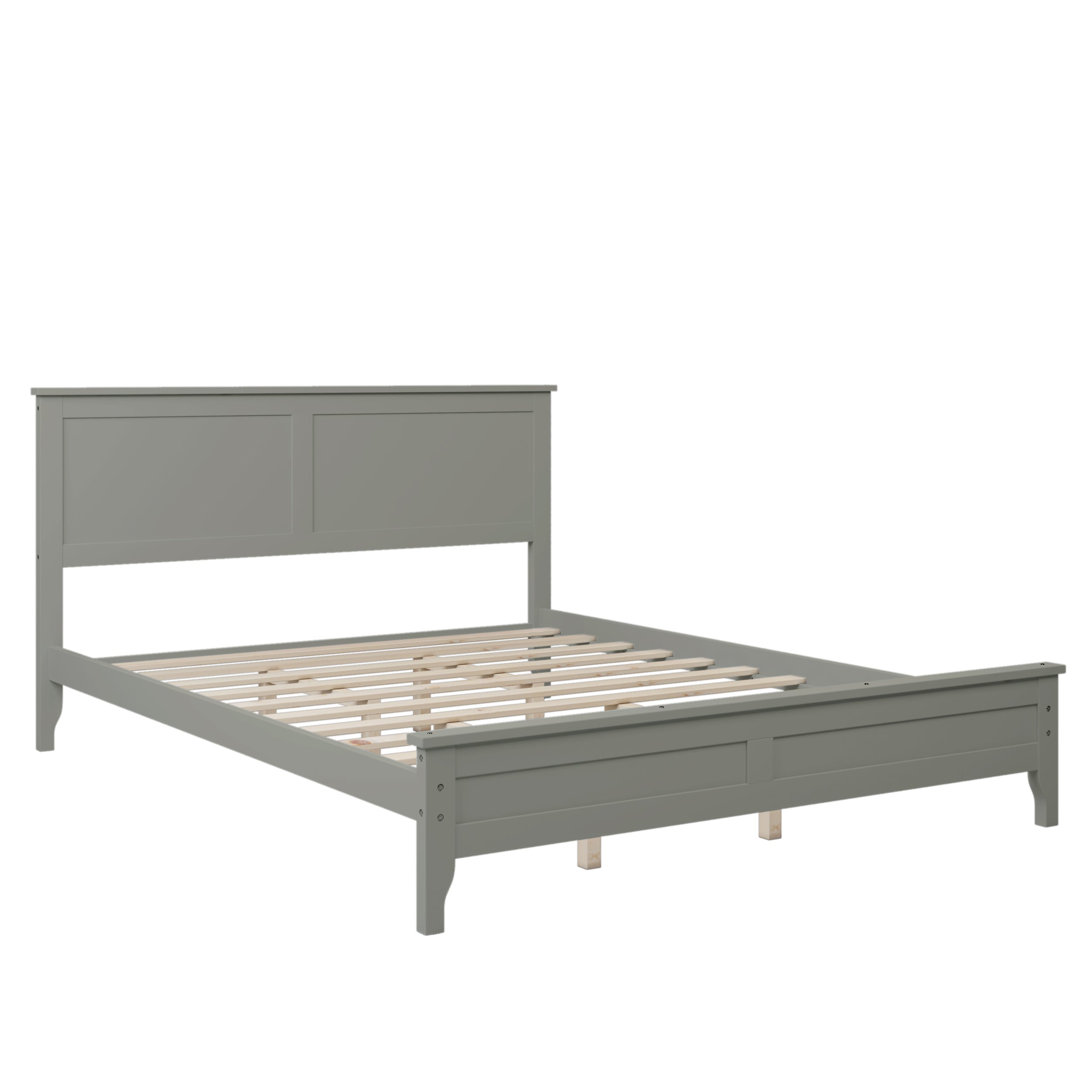 Modern Gray Solid Wood Queen Platform Bed