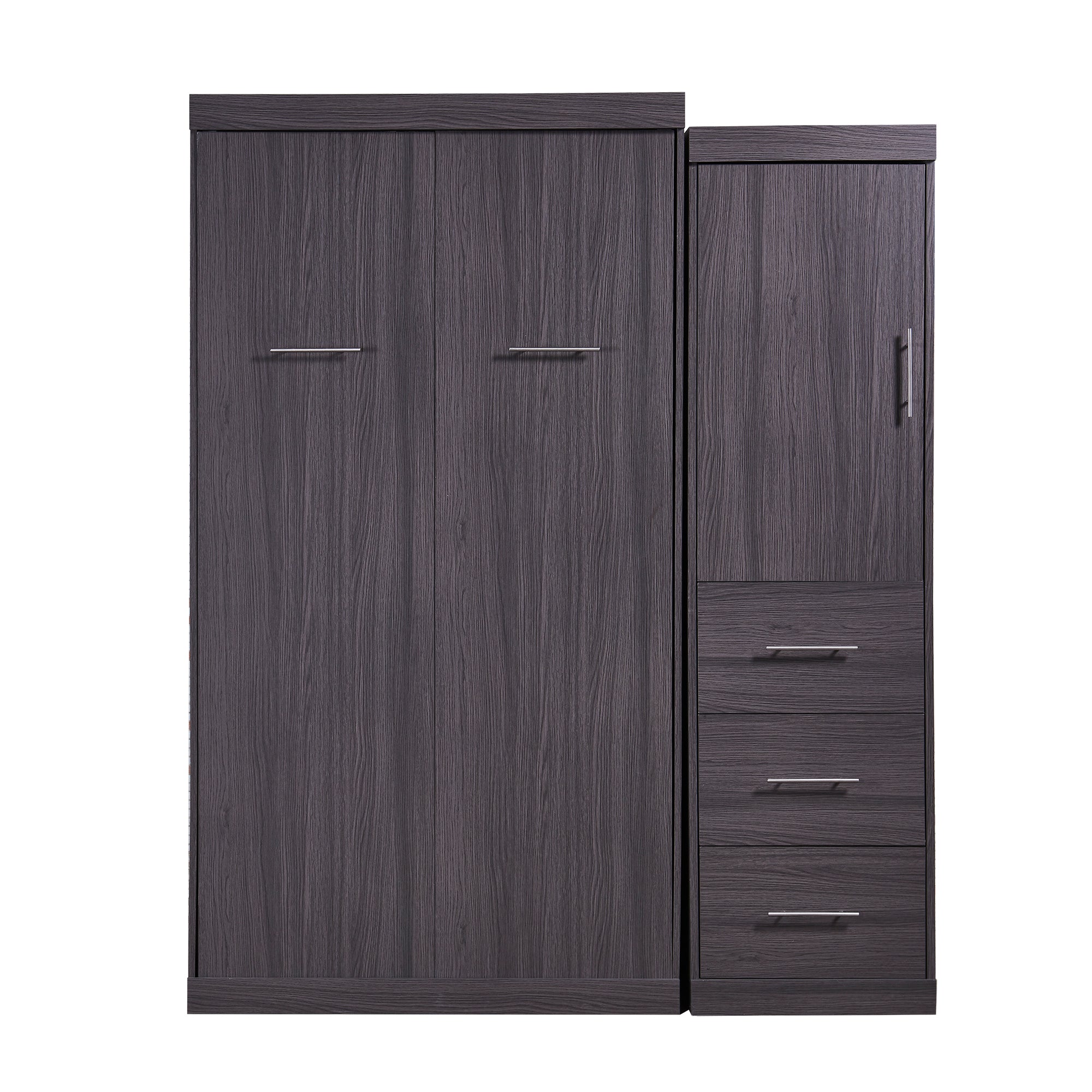 Twin Size Murphy Bed with Wardrobe and Drawers, Storage Bed, can be Folded into a Cabinet, Gray