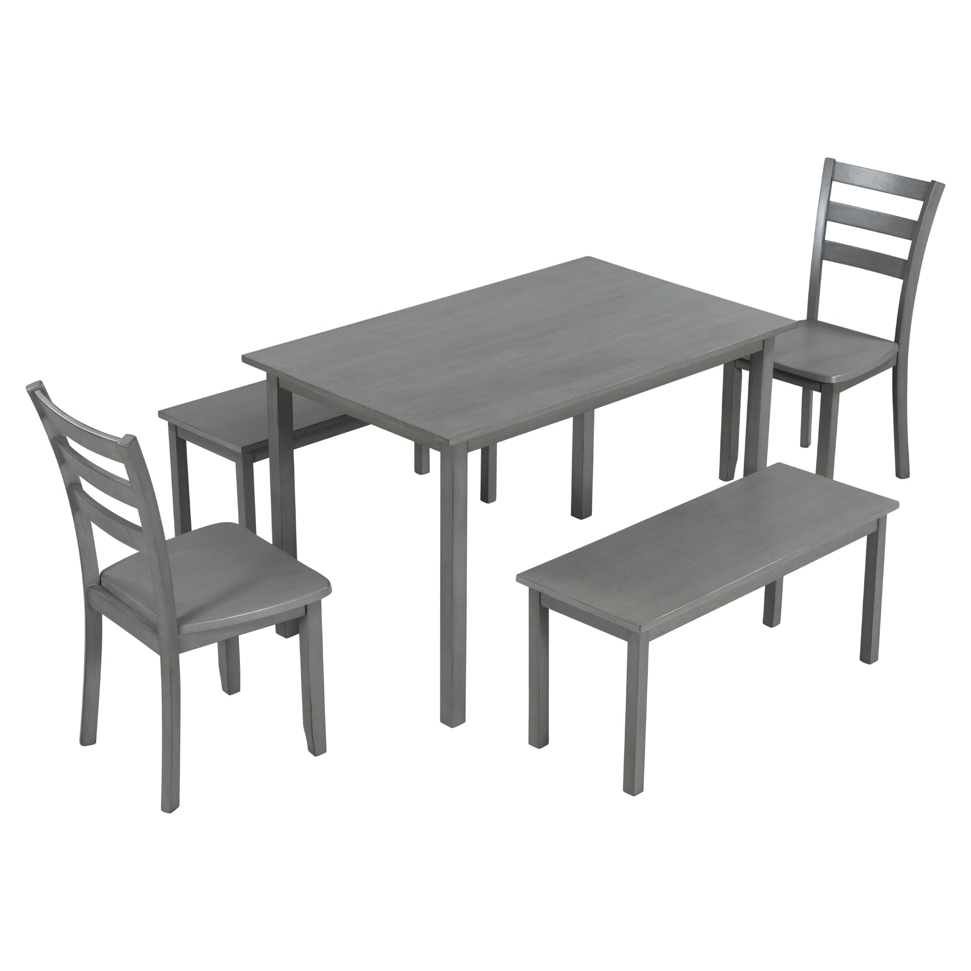 TOPMAX 5-piece Wooden Dining Set, Kitchen Table with 2 Dining Chairs and 2 Benches, Farmhouse Rustic Style, Gray