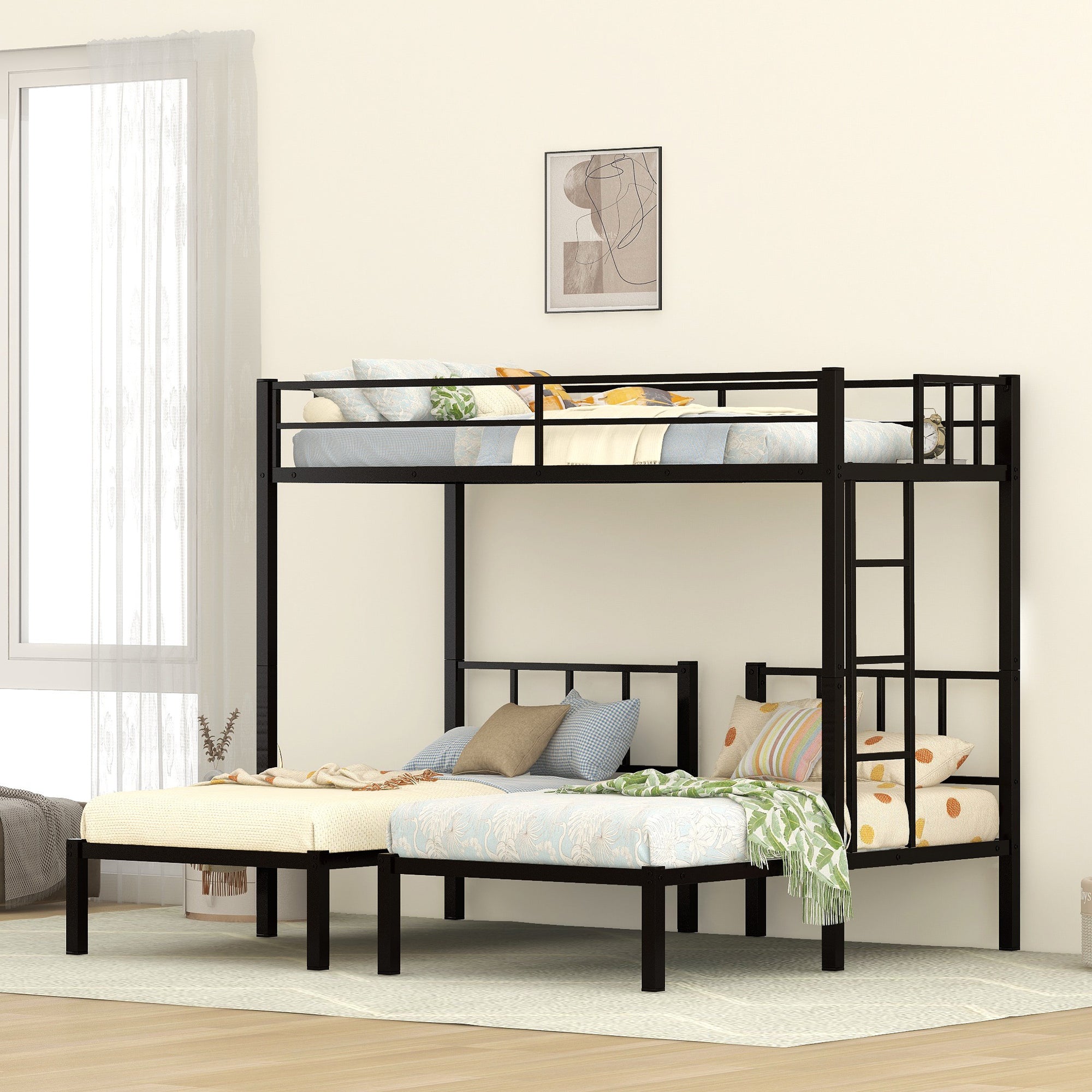 Twin over Twin & Twin Bunk Beds for 3, Twin XL over Twin & Twin Bunk Bed Metal Triple Bunk Bed, Black (Pre-sale date: June 10th)