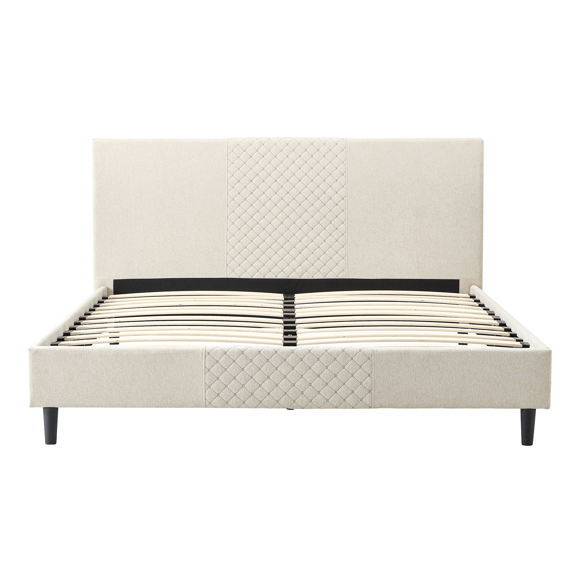 Queen Bed Frame/Velvet Upholstered Bed Frame with Diamond grid Channel Tufted Headboard/Strong Wooden Slats/Platform Bed Frame/Mattress Foundation/Box Spring Optional/Easy Assembly/Beige