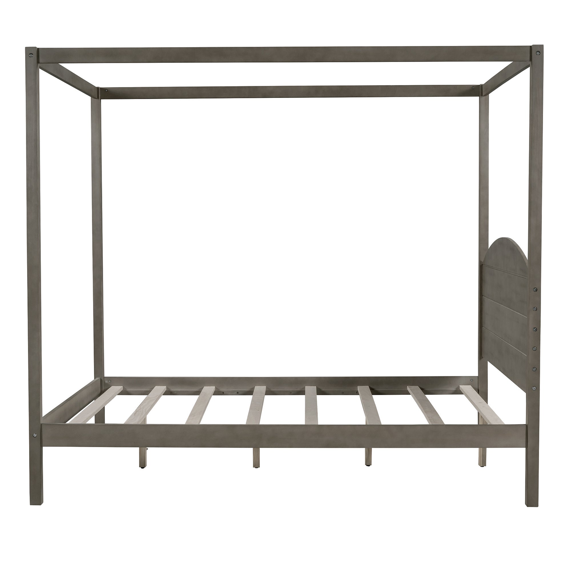 Full Size Canopy Platform Bed with Headboard and Support Legs,Brown Wash