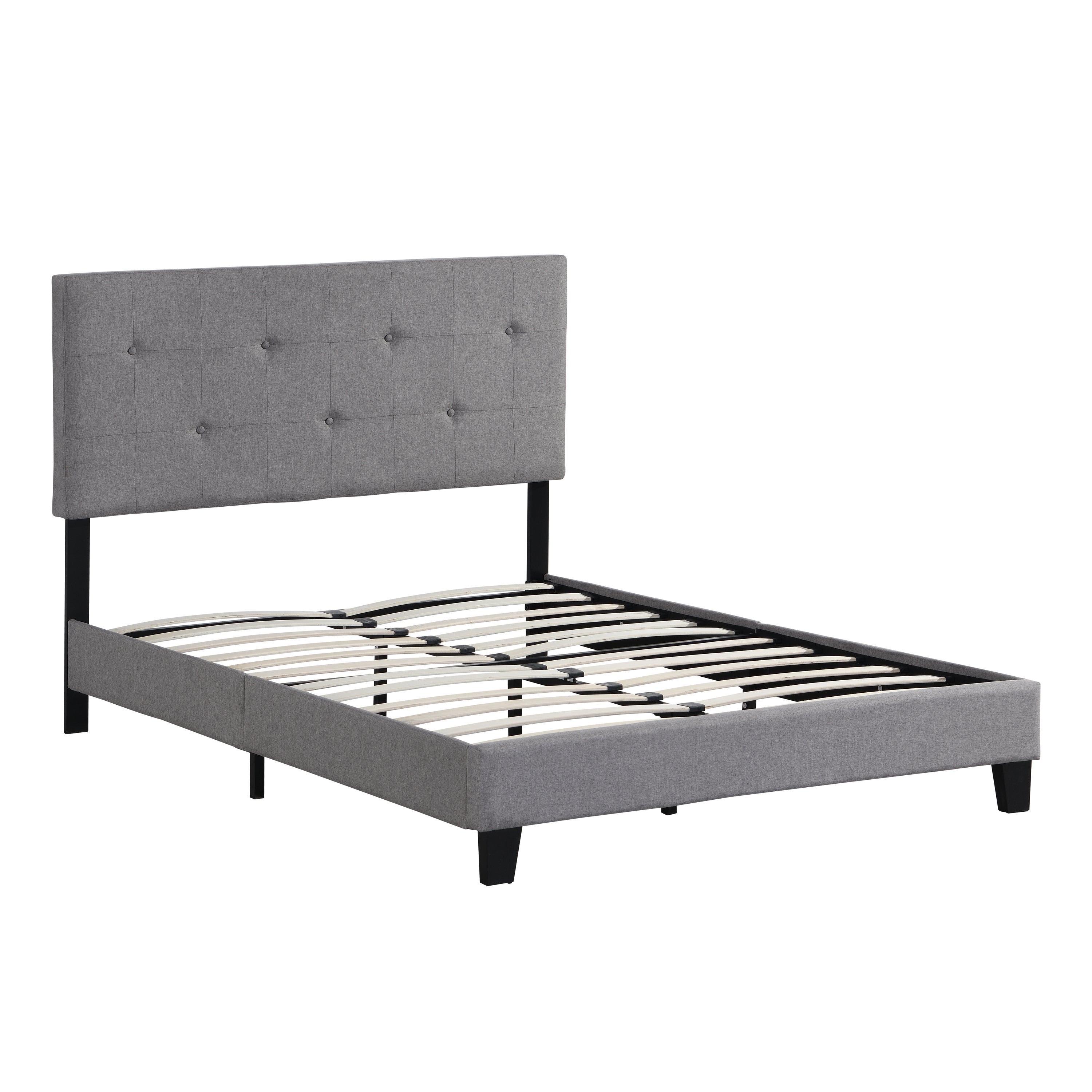 Queen Size Upholstered Platform Bed Frame with Button Tufted Linen Fabric Headboard, No Box Spring Needed, Wood Slat Support, Easy Assembly,  Gray