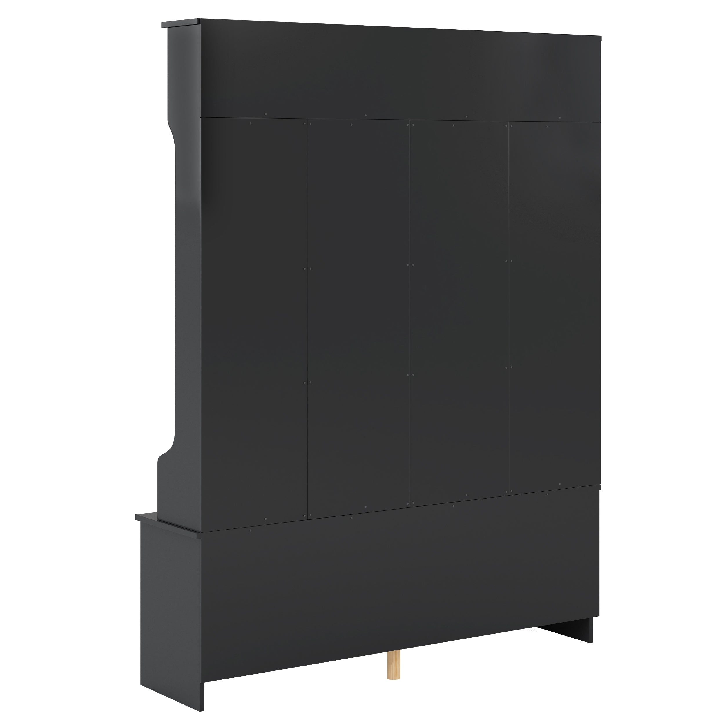 ON-TREND Modern Style Multiple Functions Hallway Coat Rack with Metal Black Hooks, Entryway Bench 60" Wide Hall Tree with Ample Storage Space and 24 Shoe Cubbies , Black (OLD SKU: WF286983AAB )