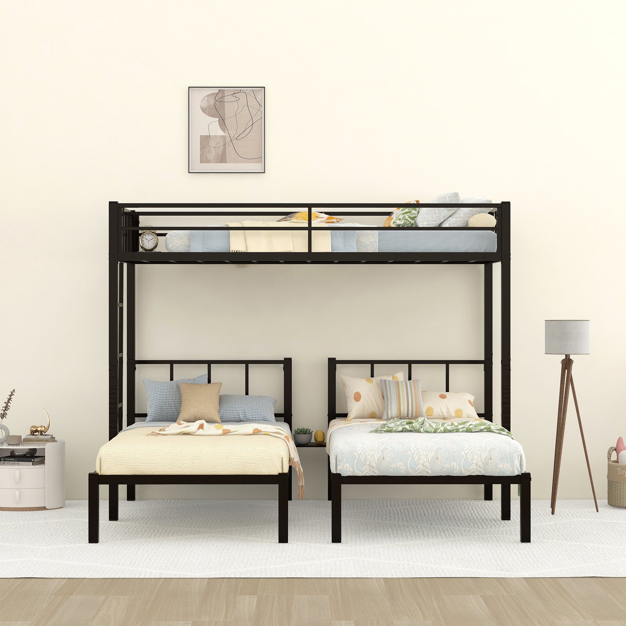 Twin over Twin & Twin Bunk Beds for 3, Twin XL over Twin & Twin Bunk Bed Metal Triple Bunk Bed, Black (Pre-sale date: June 10th)