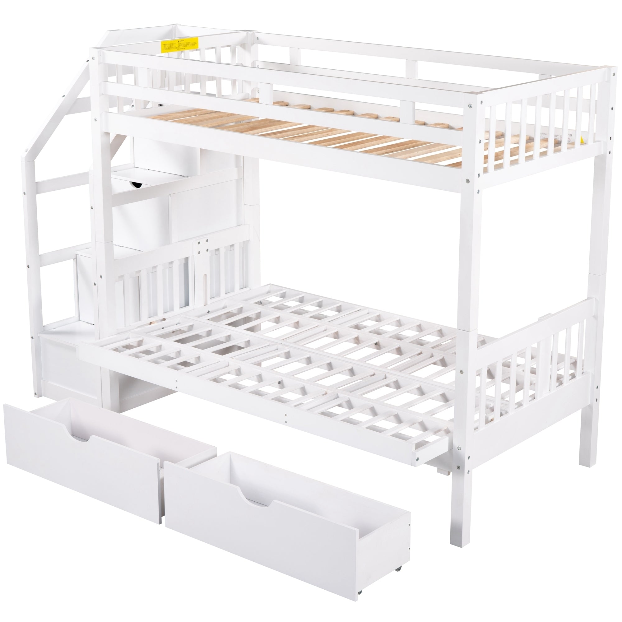 Twin over Full Bunk Bed with Two Drawers and Staircase, Down Bed can be Converted into Daybed,White