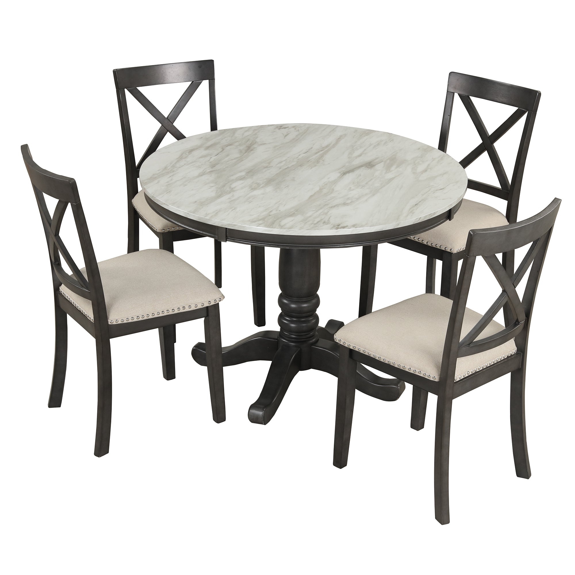 Orisfur. 5 Pieces Dining Table and Chairs Set for 4 Persons, Kitchen Room Solid Wood Table with 4 Chairs