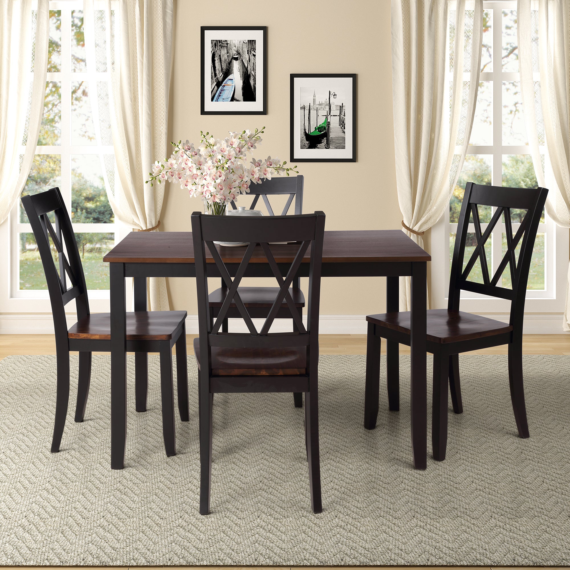 TOPMAX 5-Piece Dining Table Set Home Kitchen Table and Chairs Wood Dining Set (Black+Cherry)