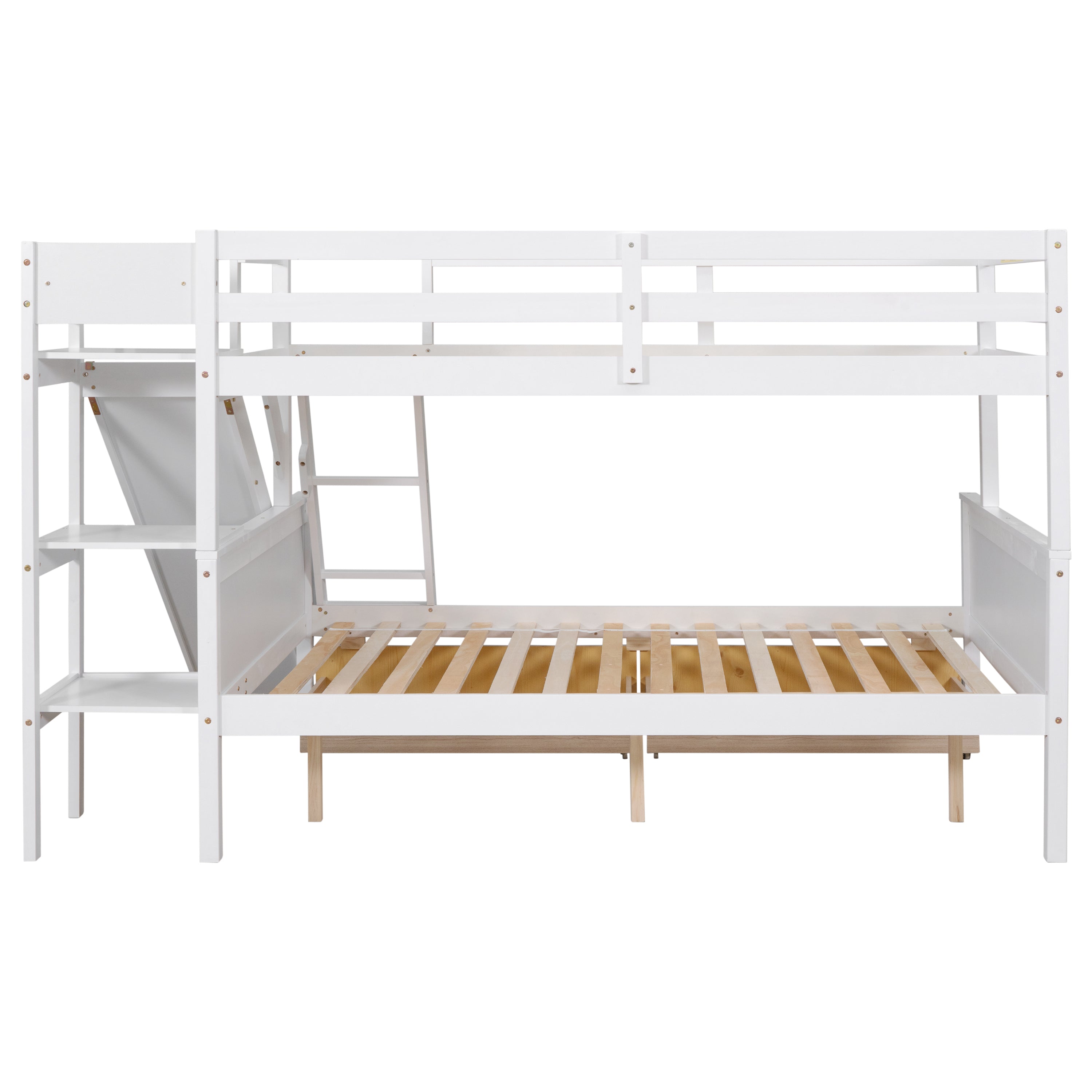 Twin over Full Bunk Bed with 2 Drawers,Slide,Shelves White