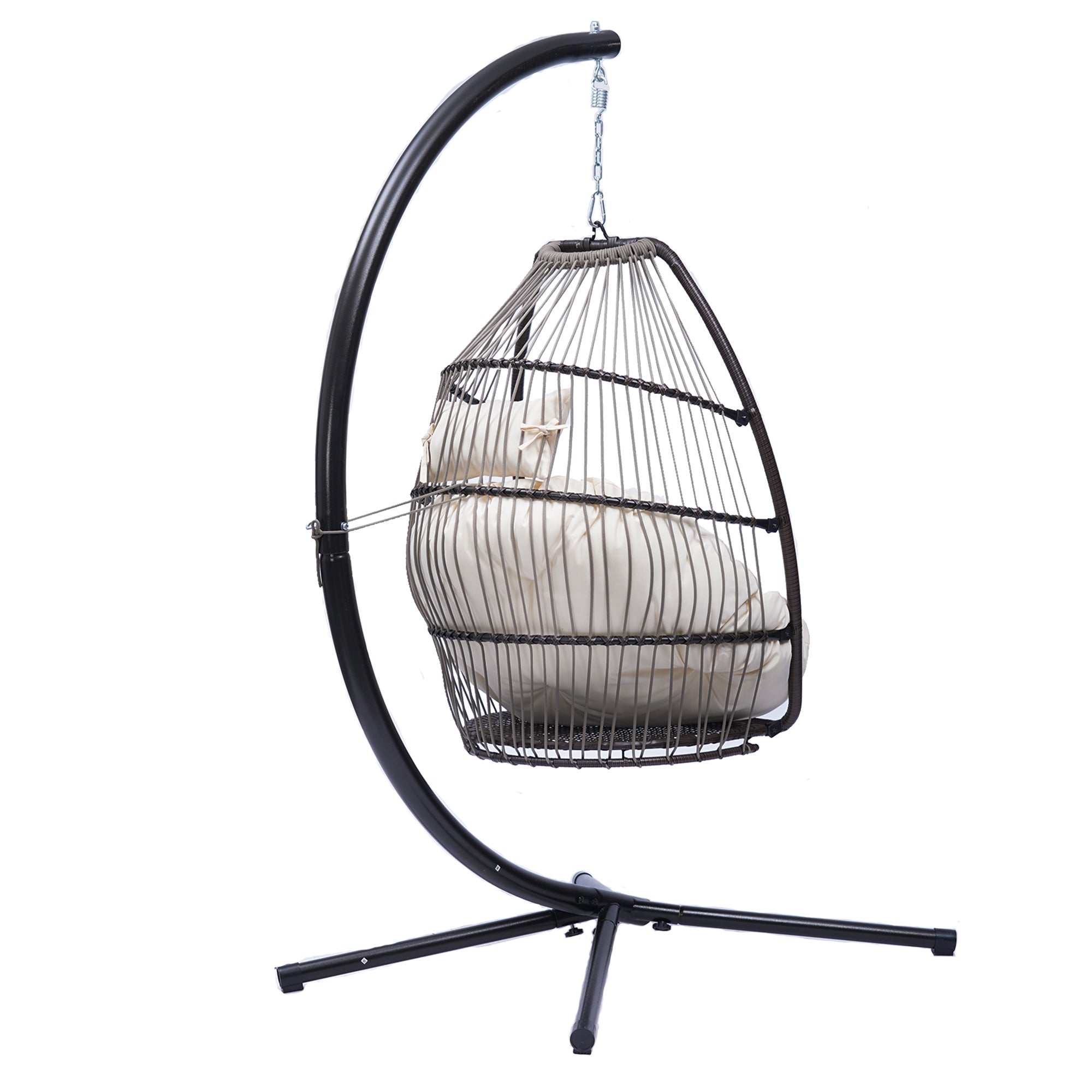 Outdoor Patio Wicker Folding Hanging Chair,Rattan Swing Hammock Egg Chair With C Type Bracket , With Cushion And Pillow