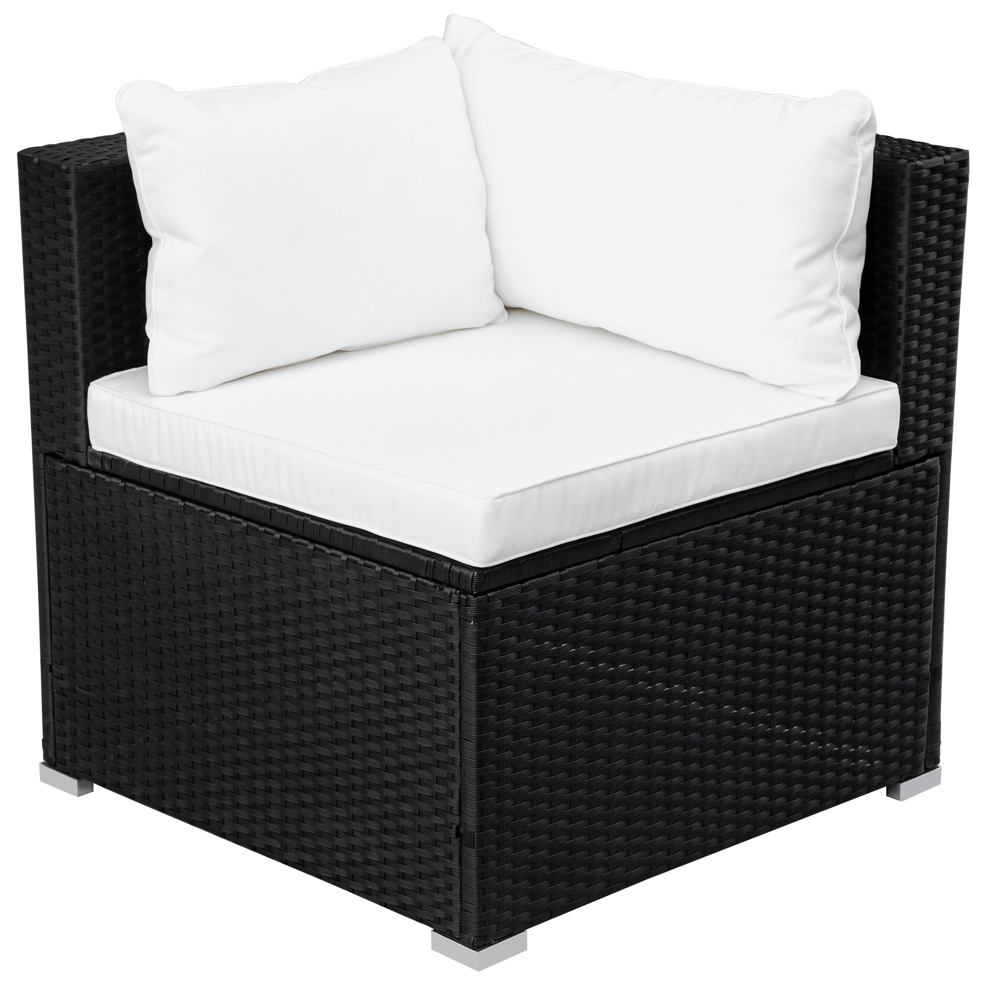 GO 9-piece Outdoor Patio PE Wicker Rattan conversation Sectional Sofa sets with 3 sofa, 3 corner sofa, 2 ottomans, and 1 glass coffee table, removable soft cushions (Black wicker, Beige cushion)