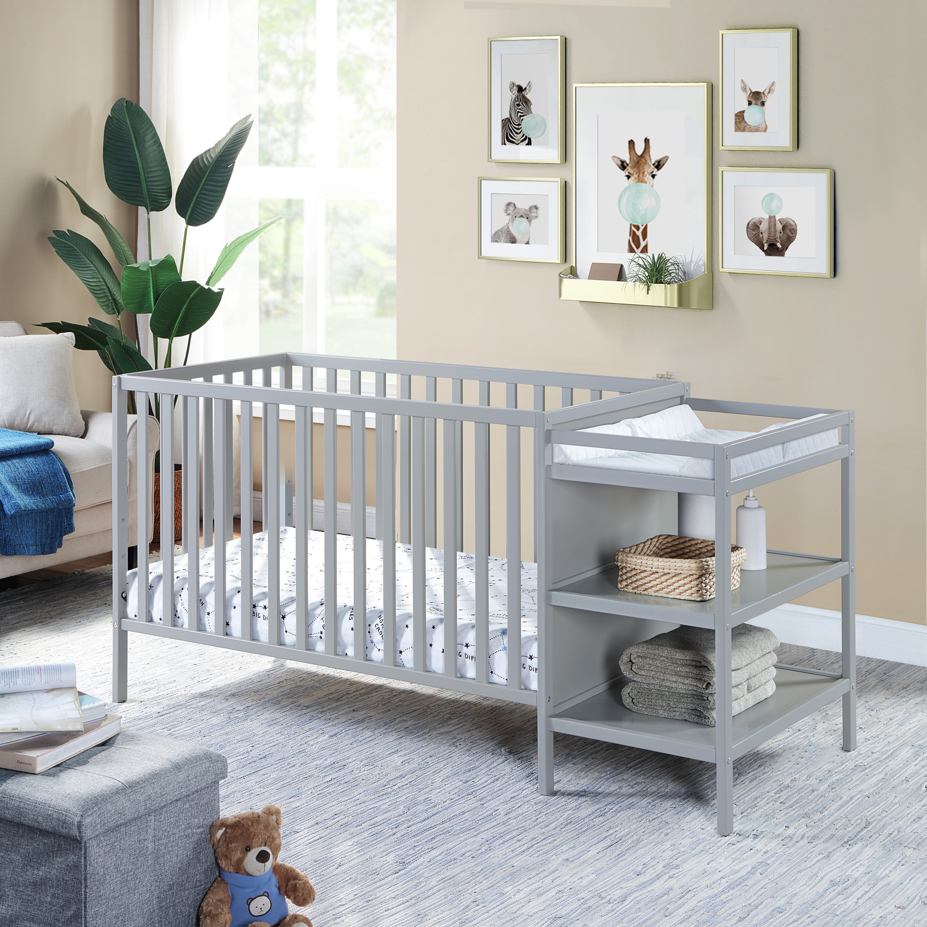 Palmer 3-in-1 Convertible Crib and Changer Combo Gray