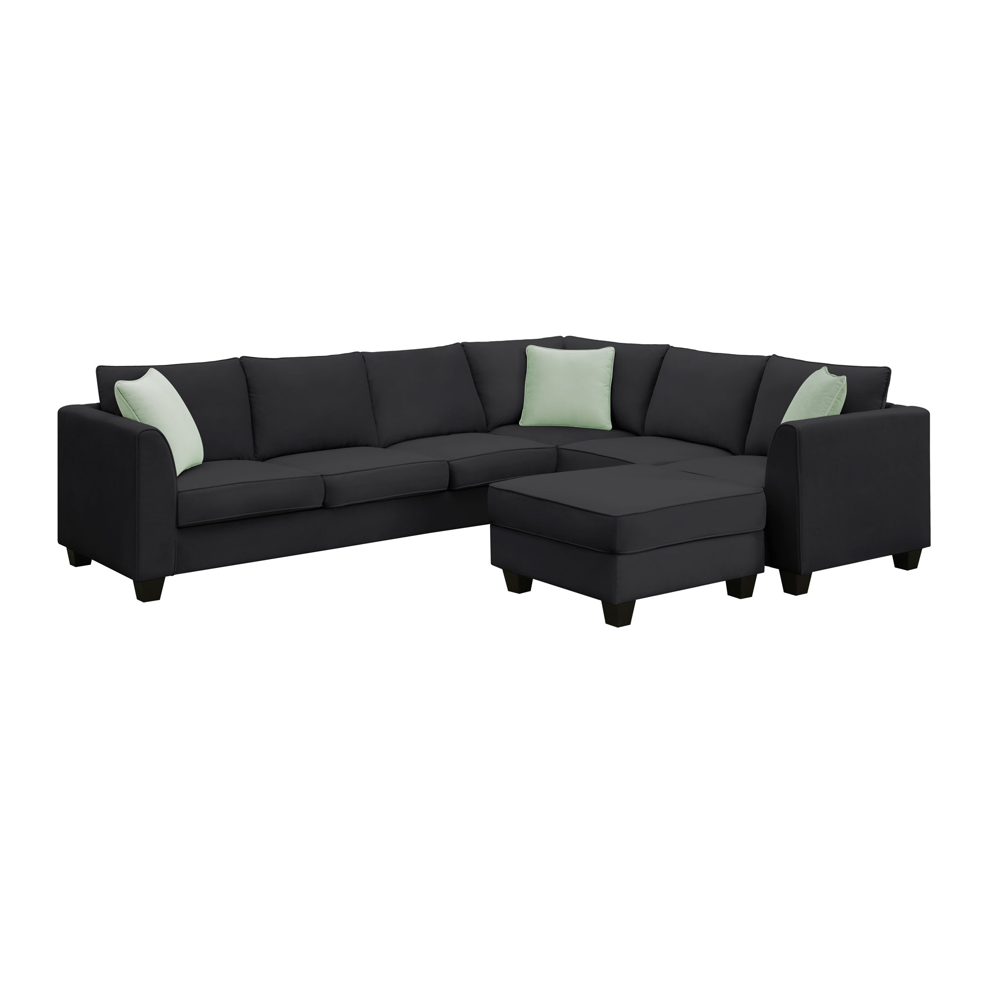 [VIDEO provided] 112*87" Sectional Sofa Couches Living Room Sets 7 Seats Modular Sectional Sofa with Ottoman L Shape Fabric Sofa Corner Couch Set with 3 Pillows, Black