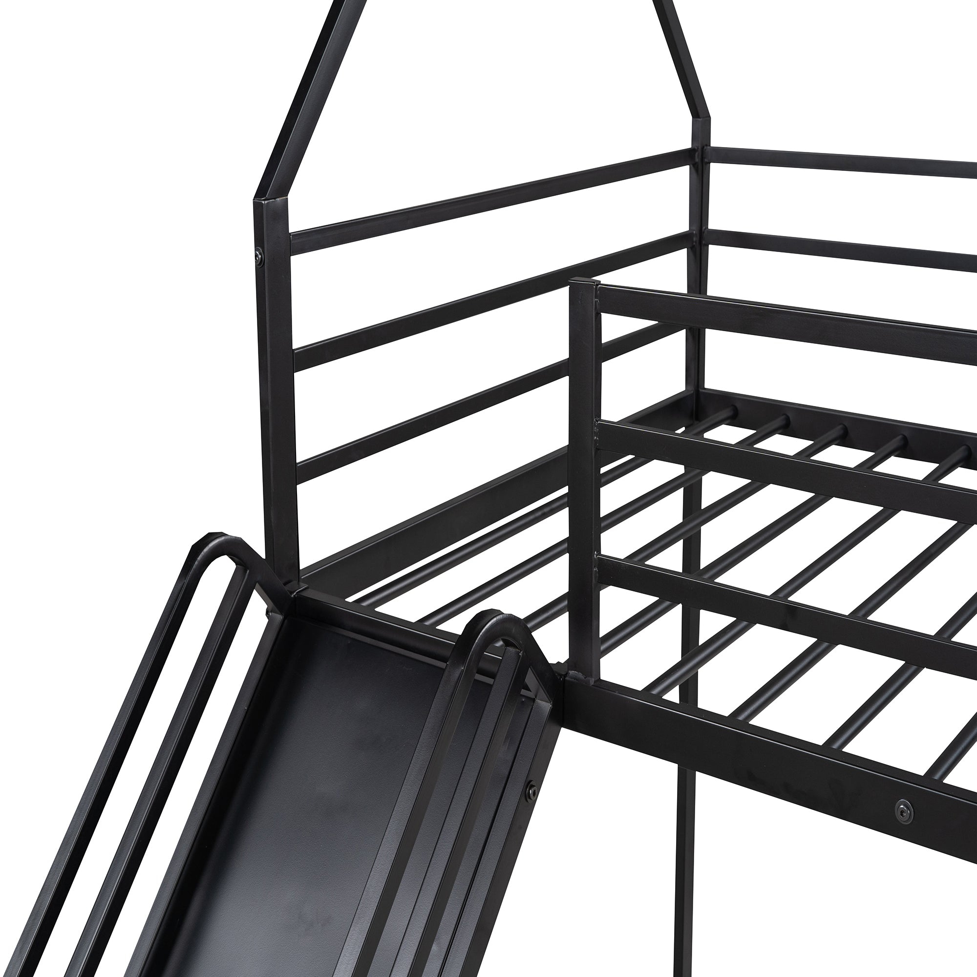 Twin over Twin House Bunk Bed with Ladder and Slide,Black