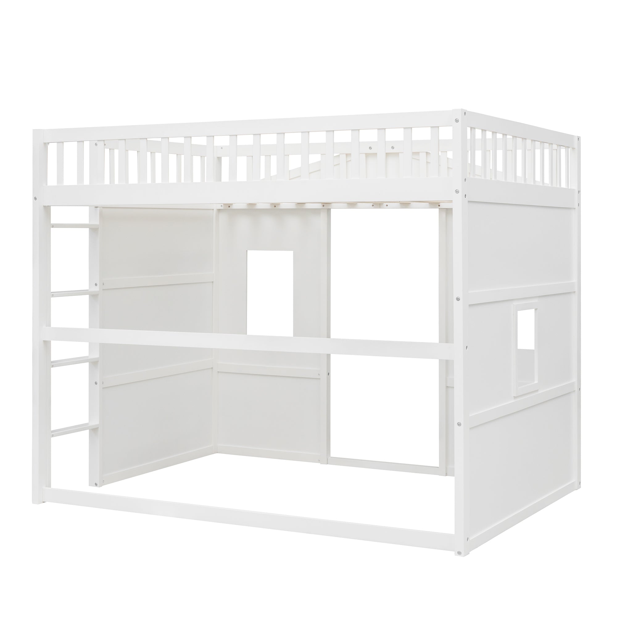 Full Size House Loft Bed With Ladder-White