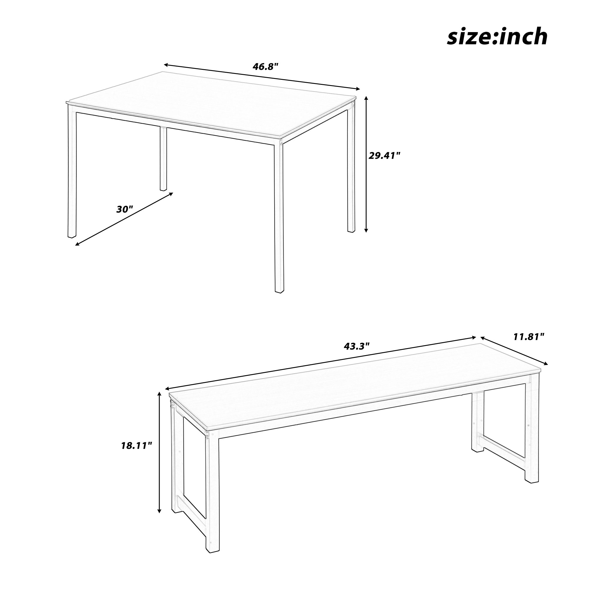 U_STYLE 3 Piece Dining set with Two benches, Modern Dining Room Furniture