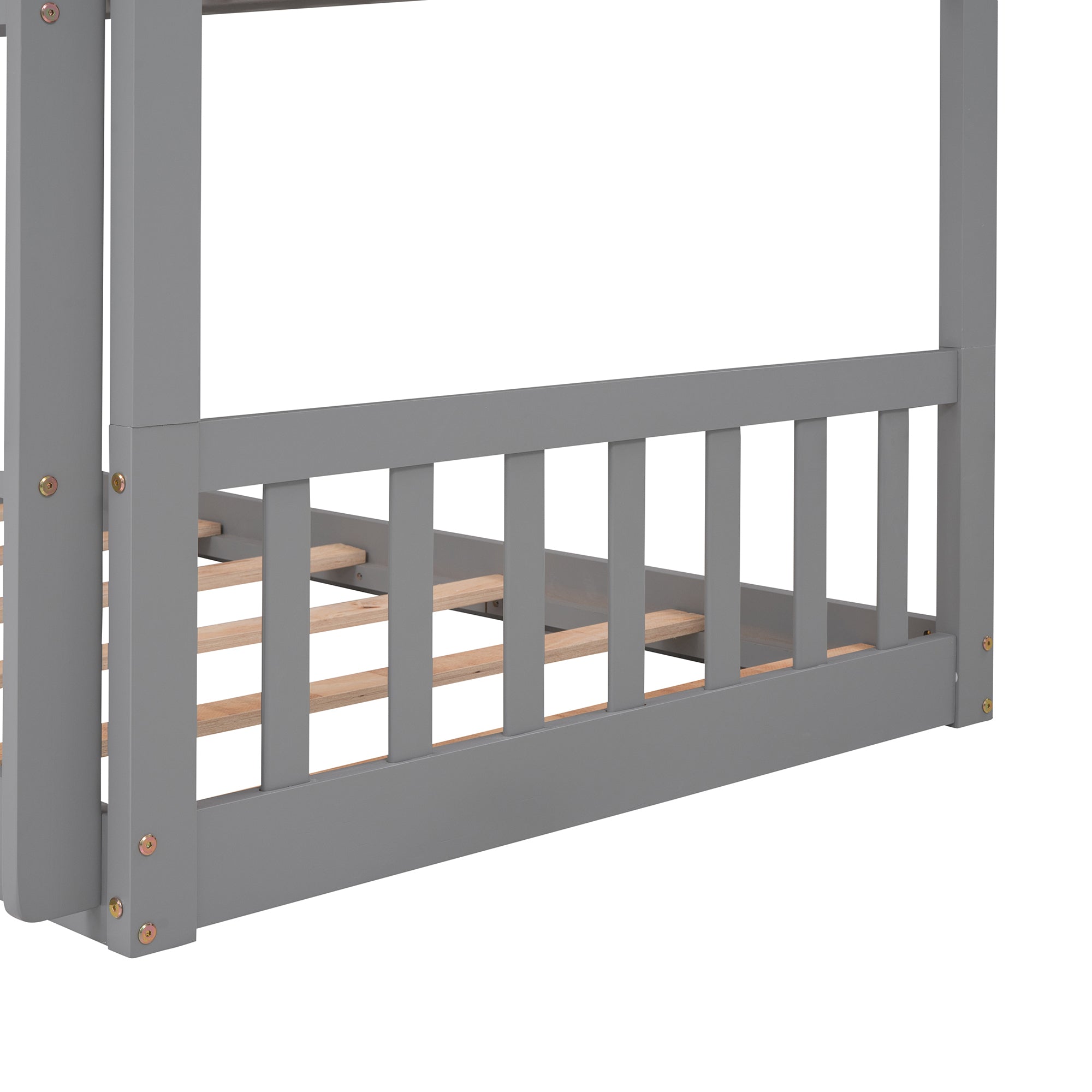 Twin-Over-Twin-Over-Twin Triple Bed with Built-in Ladder and Slide, Triple Bunk Bed with Guardrails, Gray(OLD SKU: LP000051AAE)