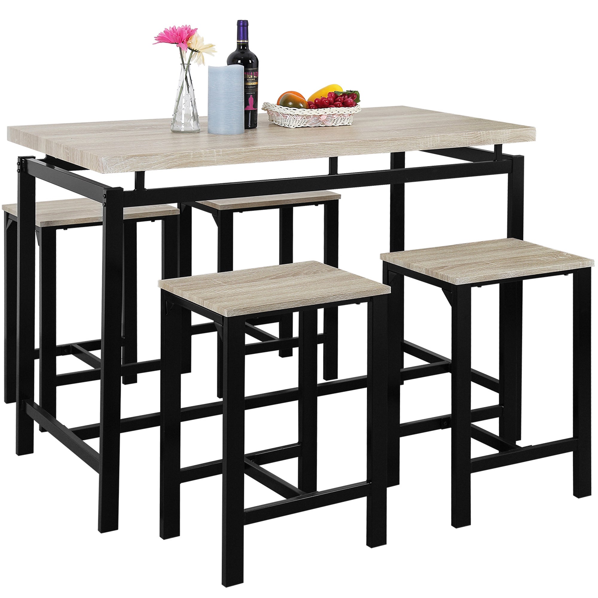 U_STYLE Dining Set, Bar Set, Dining Table with 4 Chairs,5 Piece, with Counter and Pub Height