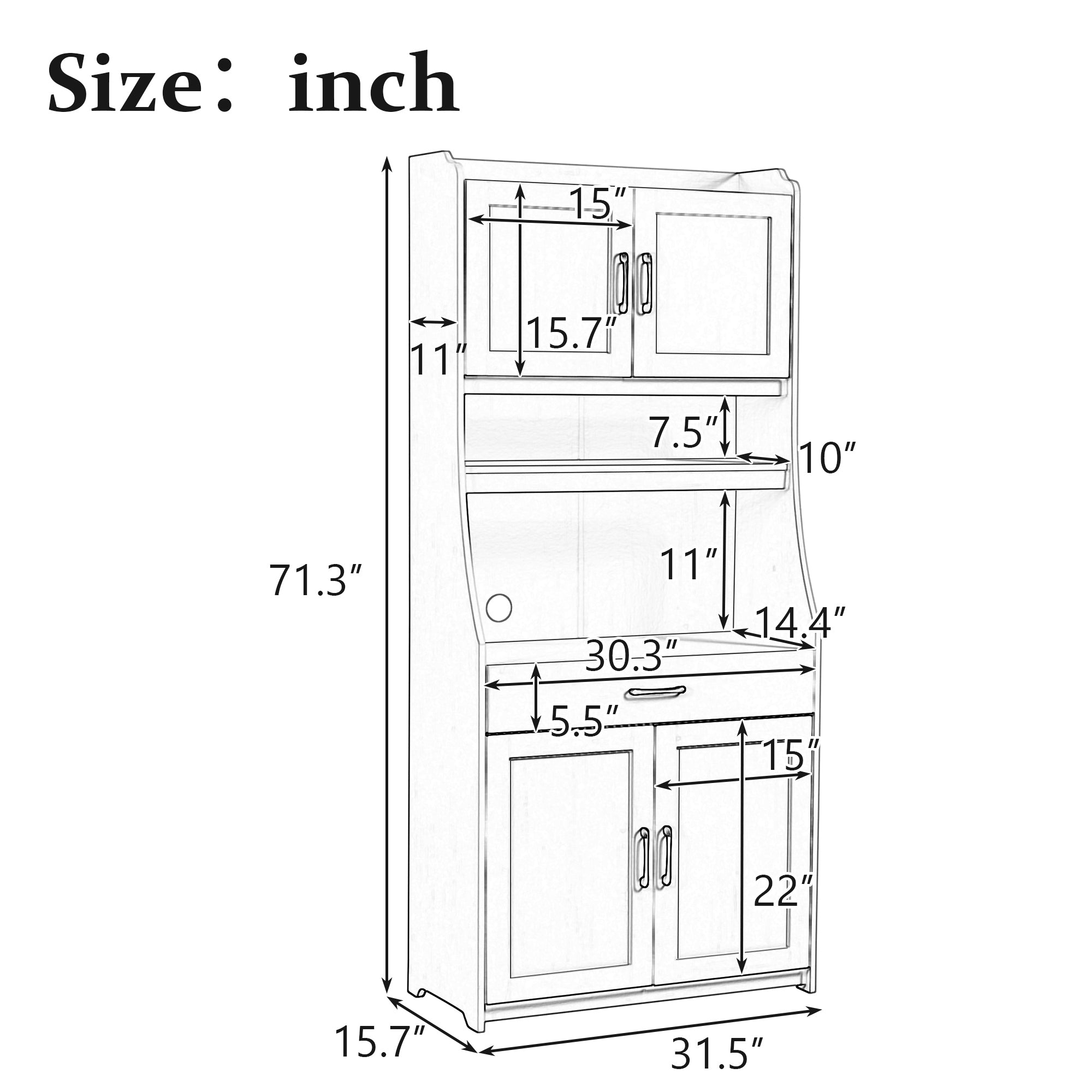 TREXM One-body Style Pantry Cabinet Kitchen Living Room Dining Room Storage Buffet with Doors, Adjustable Shelves (Antique White)