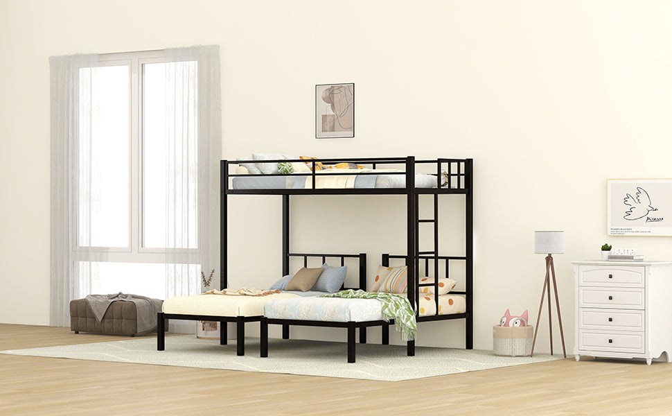 Twin over Twin & Twin Bunk Beds for 3, Twin XL over Twin & Twin Bunk Bed Metal Triple Bunk Bed, Black (Pre-sale date: June 10th)