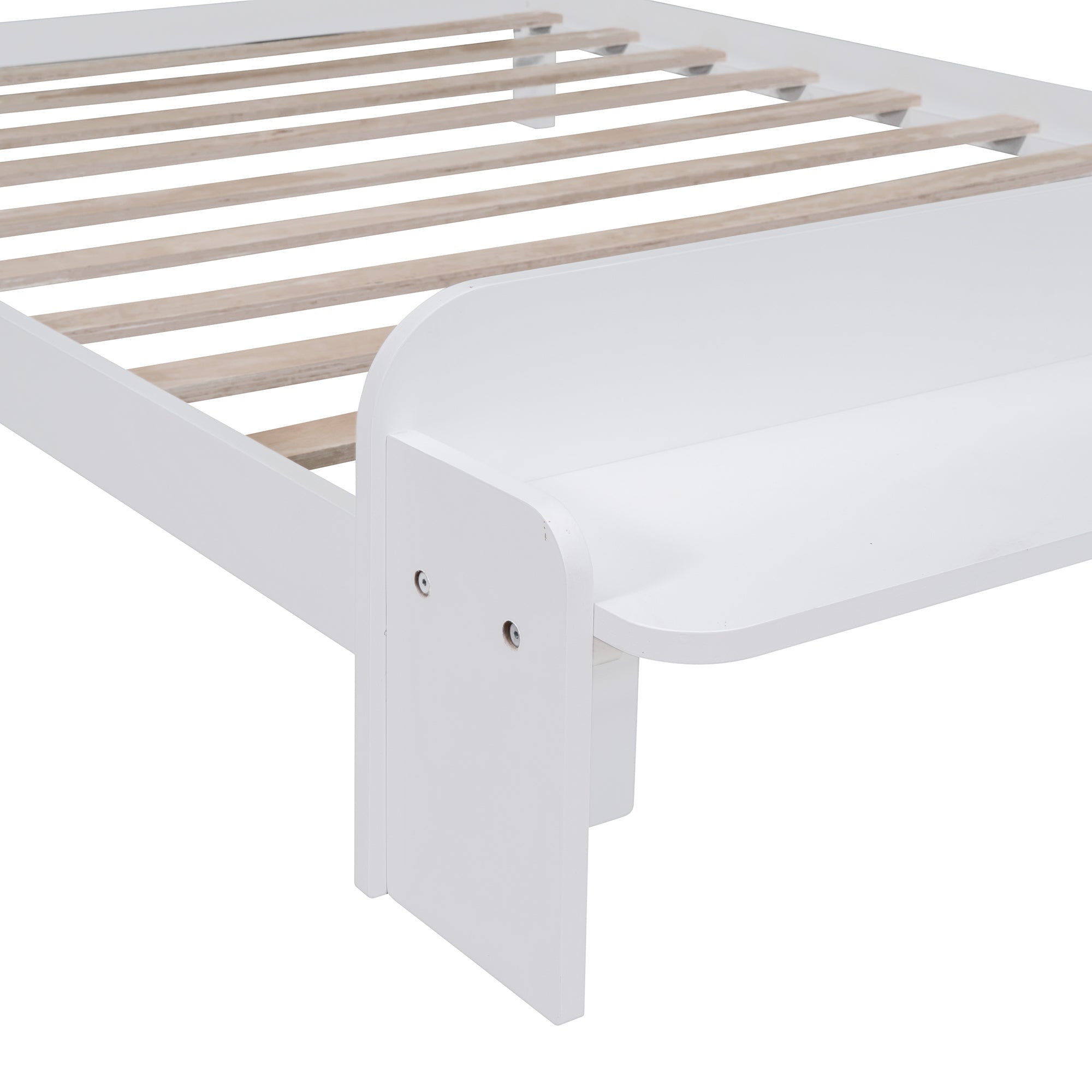 Full Size Wood Platform Bed with House-shaped Headboard and Footboard Bench,White