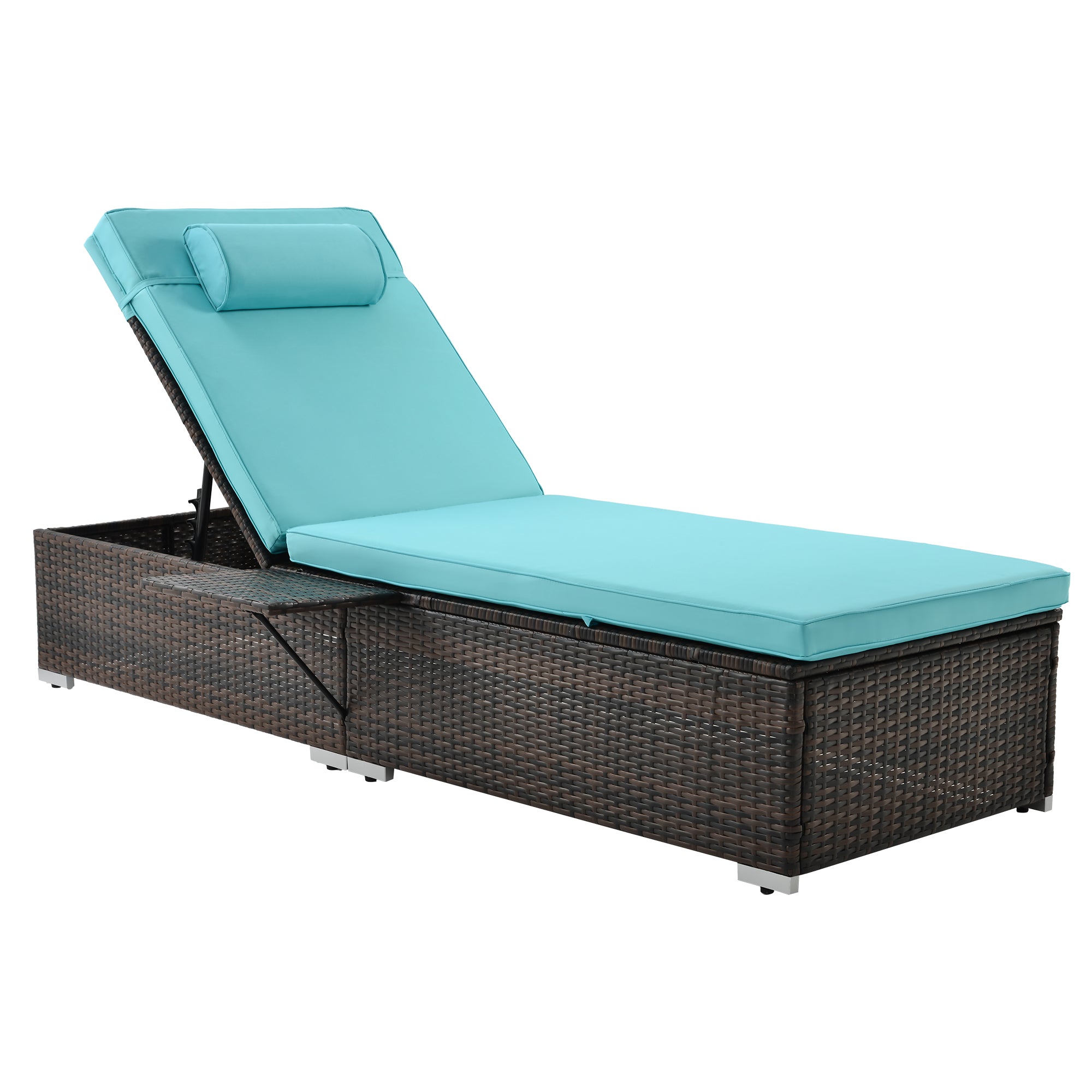 SAME AS W213S00075: Outdoor PE Wicker Chaise Lounge - 2 Piece patio lounge chair; chase longue; lazy boy recliner;outdoor lounge chairs set of 2;beach chairs; recliner chair with side table