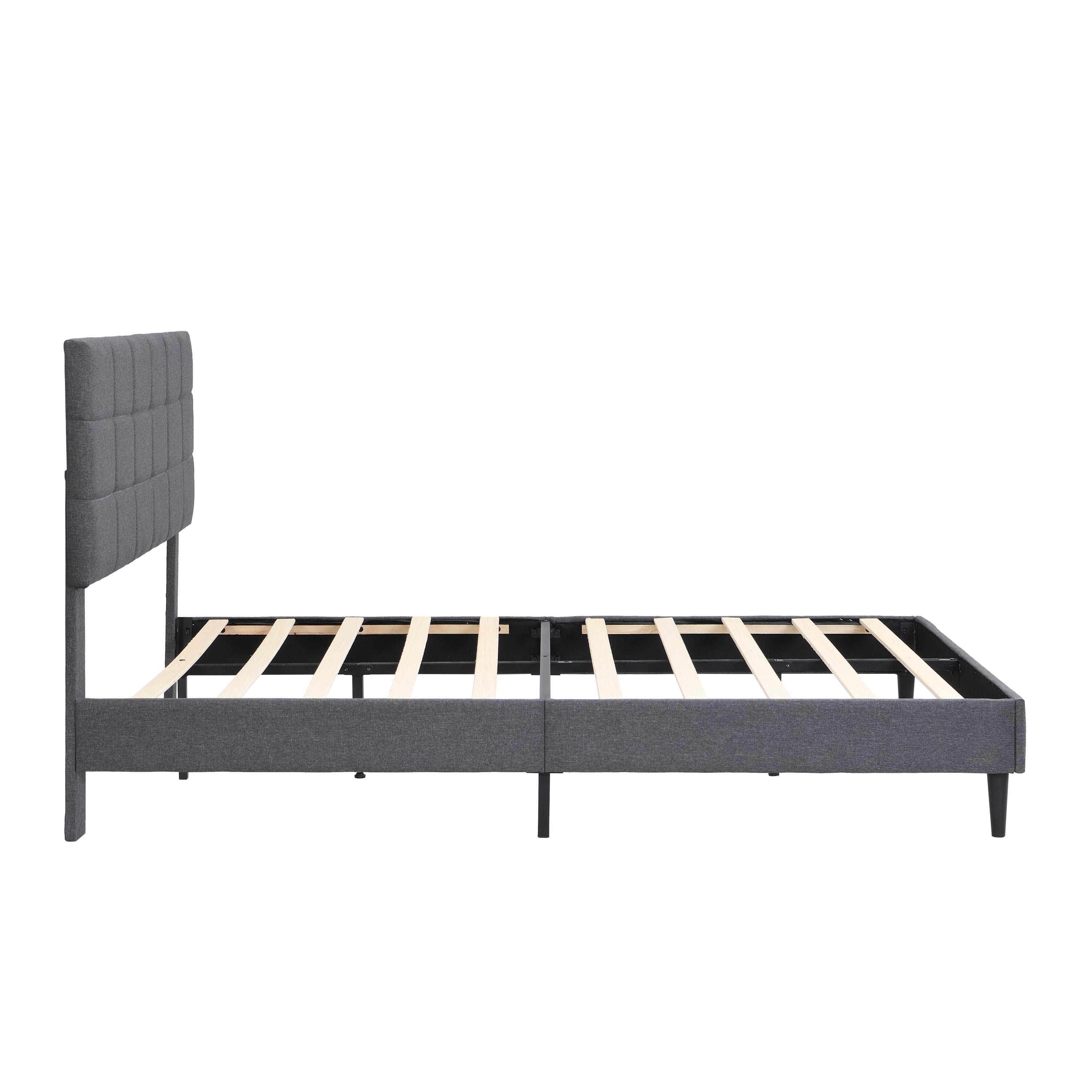 Queen Size Platform Bed Frame with Fabric Upholstered Headboard and Wooden Slats, No Box Spring Needed/Easy Assembly, Gray