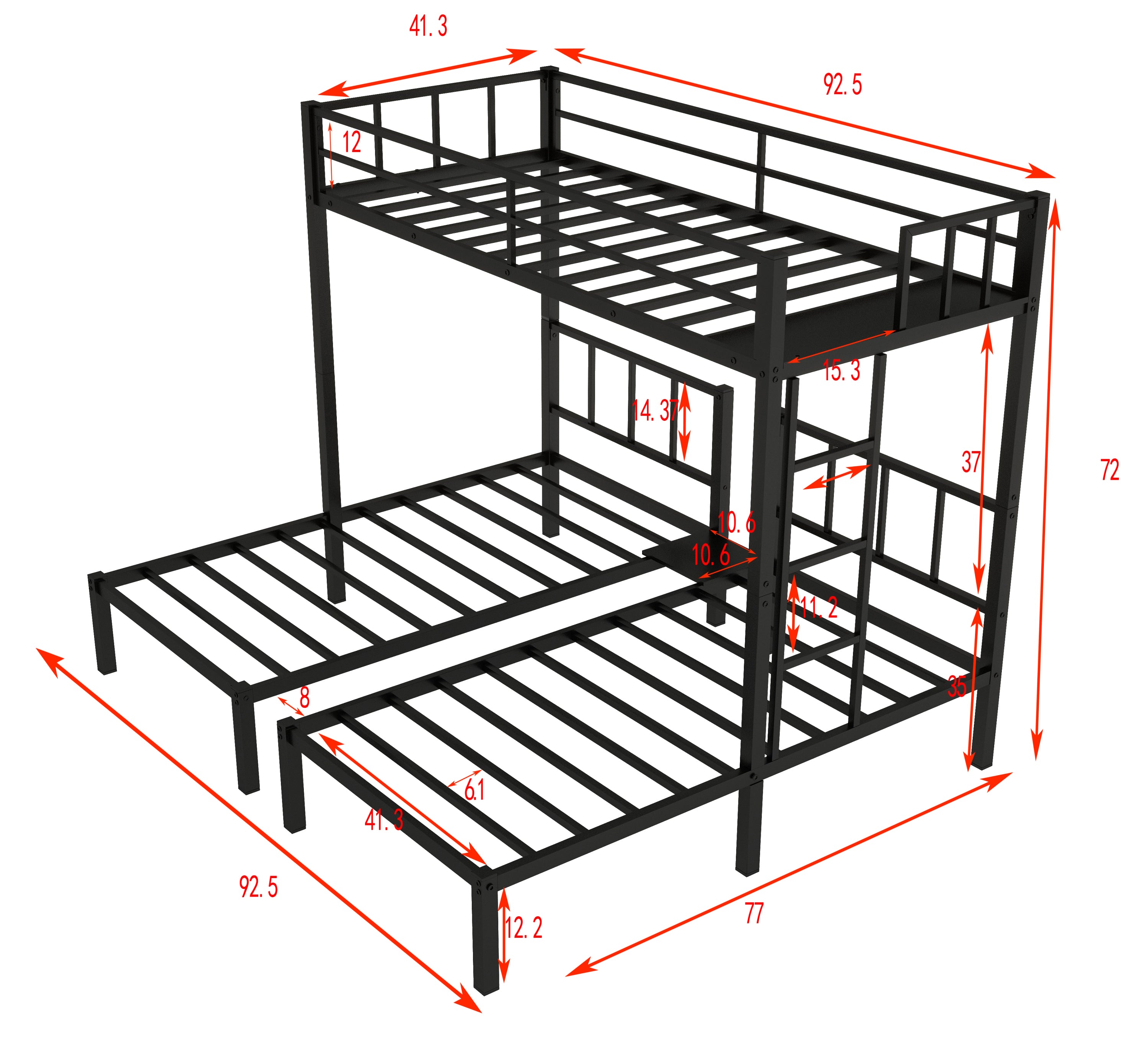 Twin over Twin & Twin Bunk Beds for 3, Twin XL over Twin & Twin Bunk Bed Metal Triple Bunk Bed, Black (Pre-sale date: June 10th)